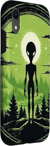 Vista 18 de iPhone 14 Pro Cute Green Alien Head UFO Space Face Alien Case