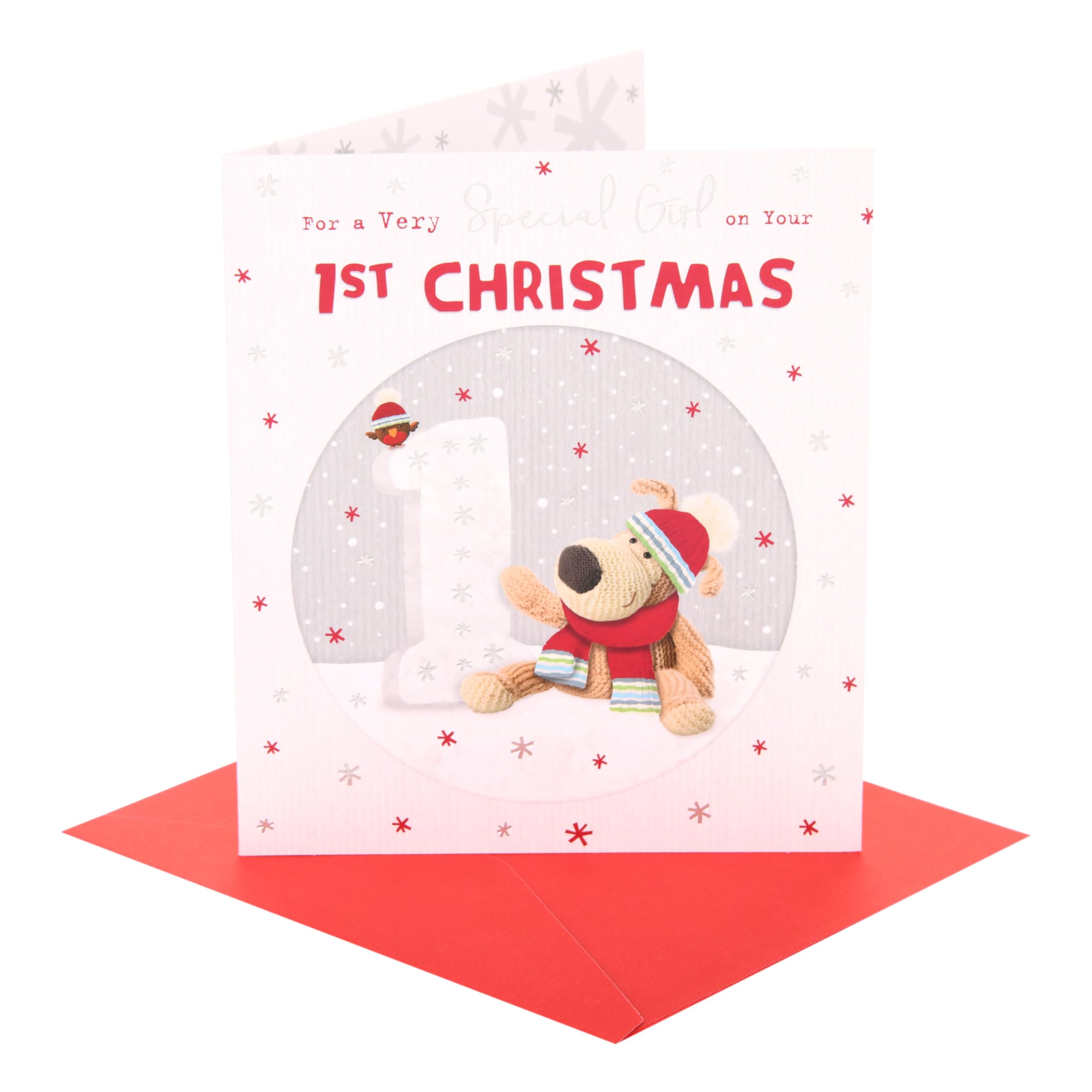 Boofle | Christmas Card for Baby Girl's 1st Christmas | Xmas Presents | Her, Girls, Women | Cute Design | With Envelope | 18.4 x 15.9 cm