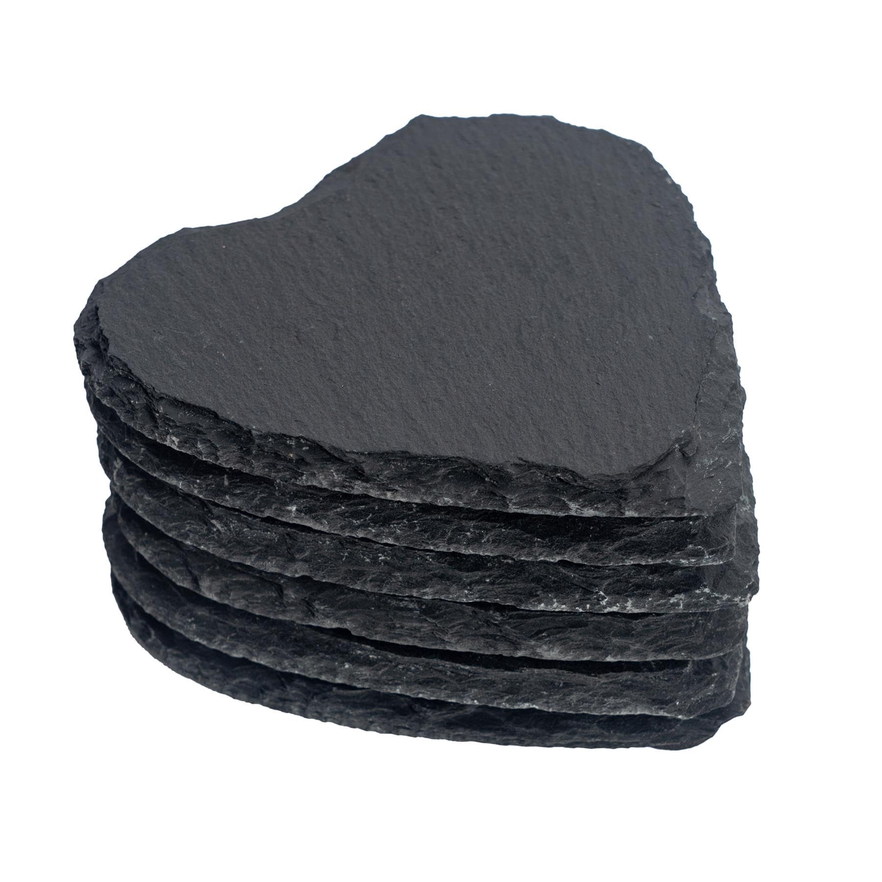 Argon Tableware Heart Slate Coasters - 10cm - 6 Piece Drink Coasters Black Stone Natural Slate Smooth Edge Drink Mat Cup Mats for Kitchen, Bar, Restaurant, Weddings, Events — image 1