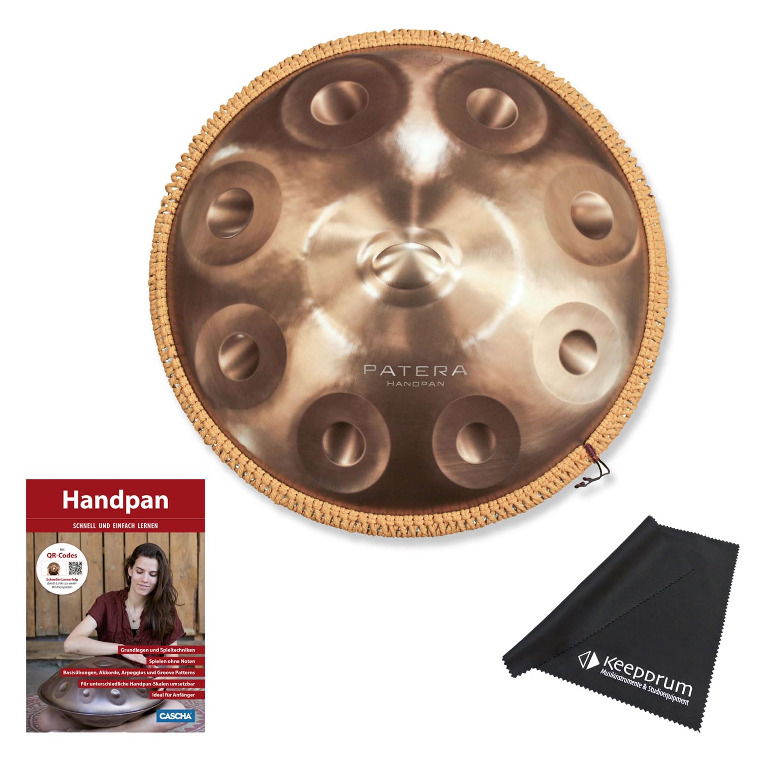 Patera HPDM-10 Handpan Compact D- ze stali nierdzewnej z podręcznikiem i chustą keepdrum