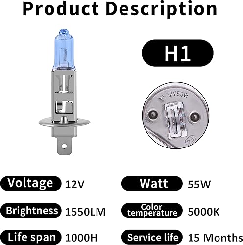 Miniatura 10 de Bombilla halógena para faros delanteros con luz súper blanca P20D 12 V60 W 5000 K, 2 unidades, larga vida útil
