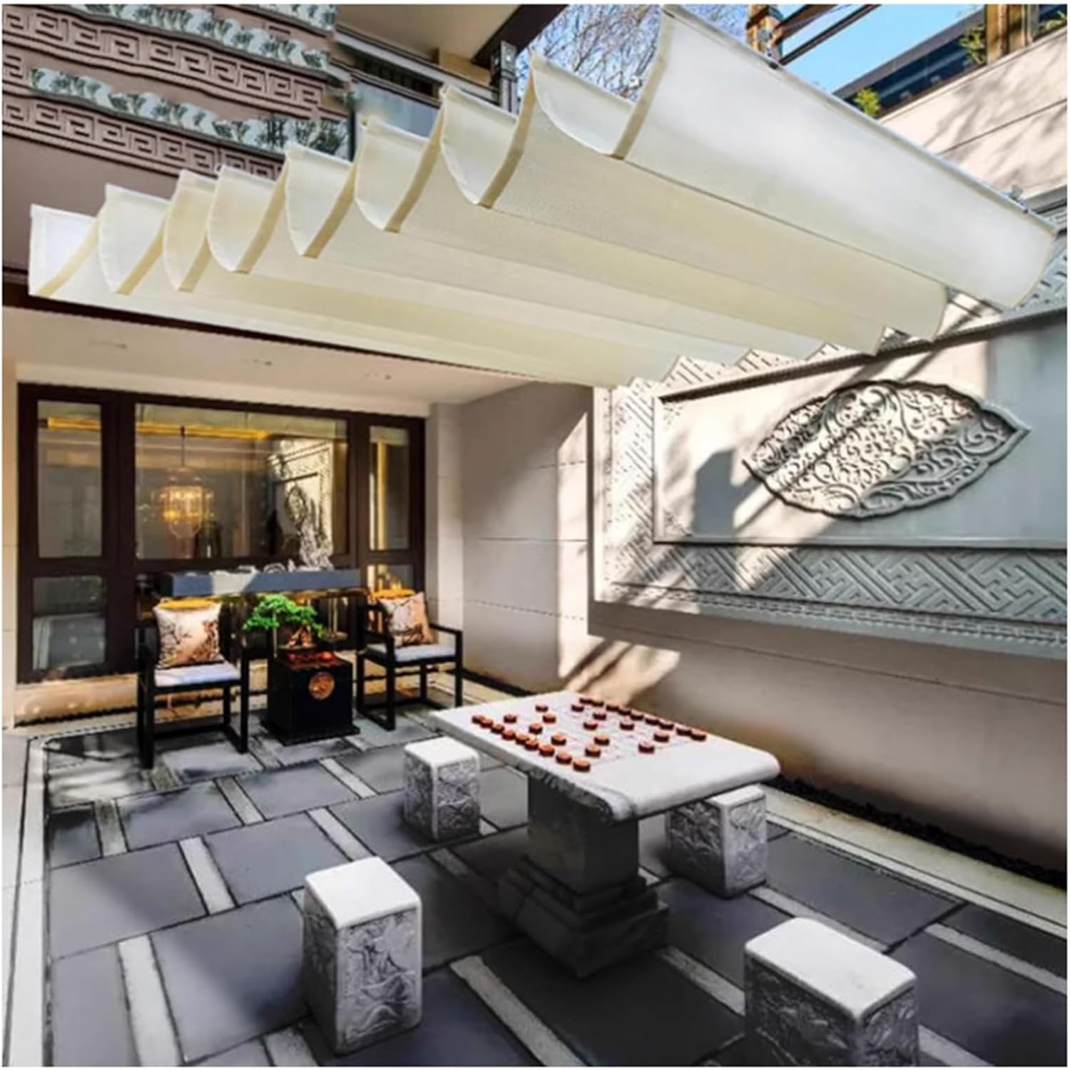Retractable Wave Shade Sails，U-shaped Wave Sunshade,UV Protection Wave Awning with Mounting Kit,Retractable Ventilation Wave Awnings For Outdoor Deck Backyard Gazebo ( Size : W1.8*L13m/W5.90*L42.65ft