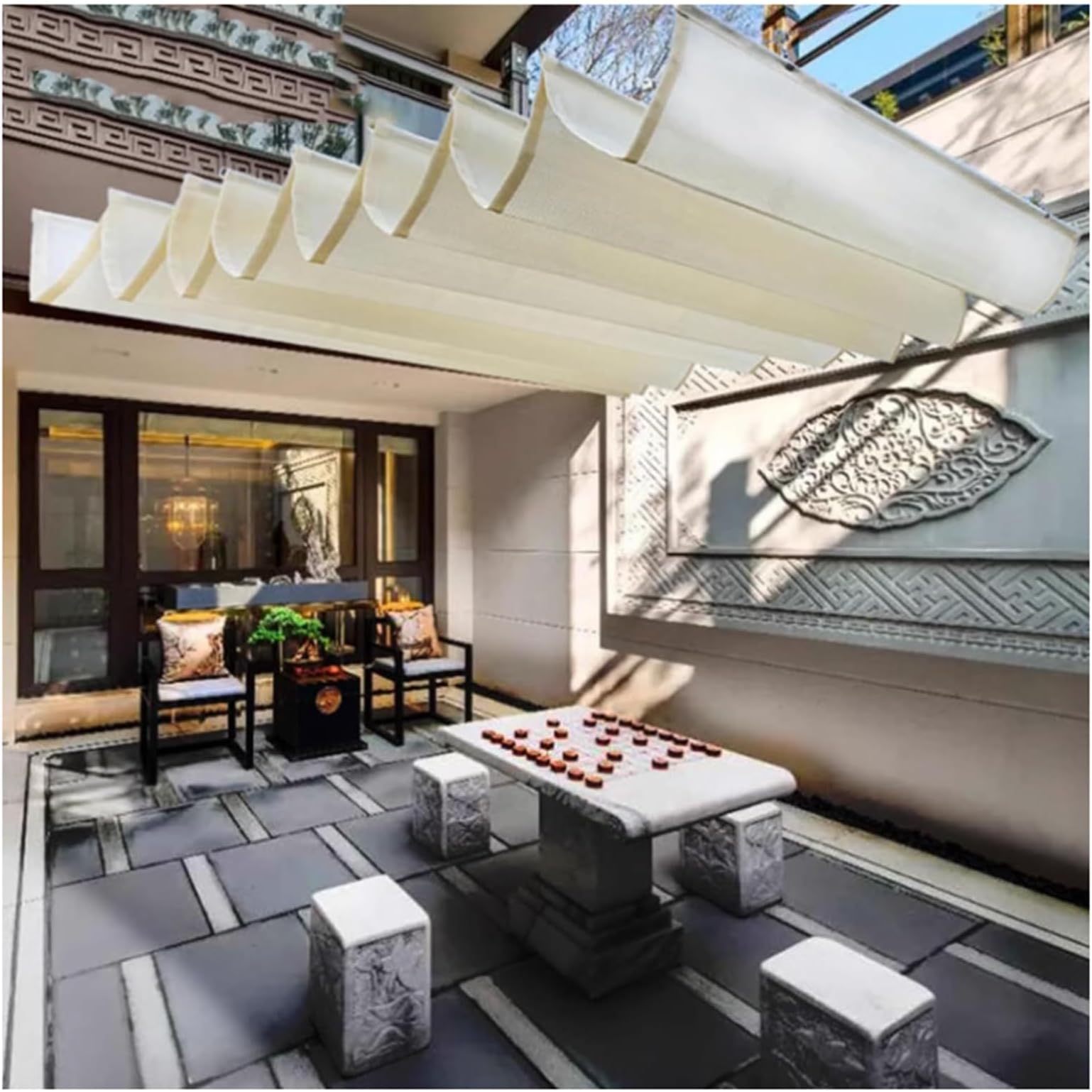 Retractable Wave Shade Sails，U-shaped Wave Sunshade,UV Protection Wave Awning with Mounting Kit,Retractable Ventilation Wave Awnings For Outdoor Deck Backyard Gazebo ( Size : W1.3*L5m/W4.26*L16.41ft )