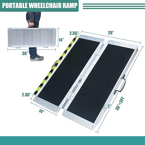 Miniatura 2 de Rampa plegable portátil de aluminio antideslizante para silla de ruedas, rampa de umbral con una superficie antideslizante, rampa para