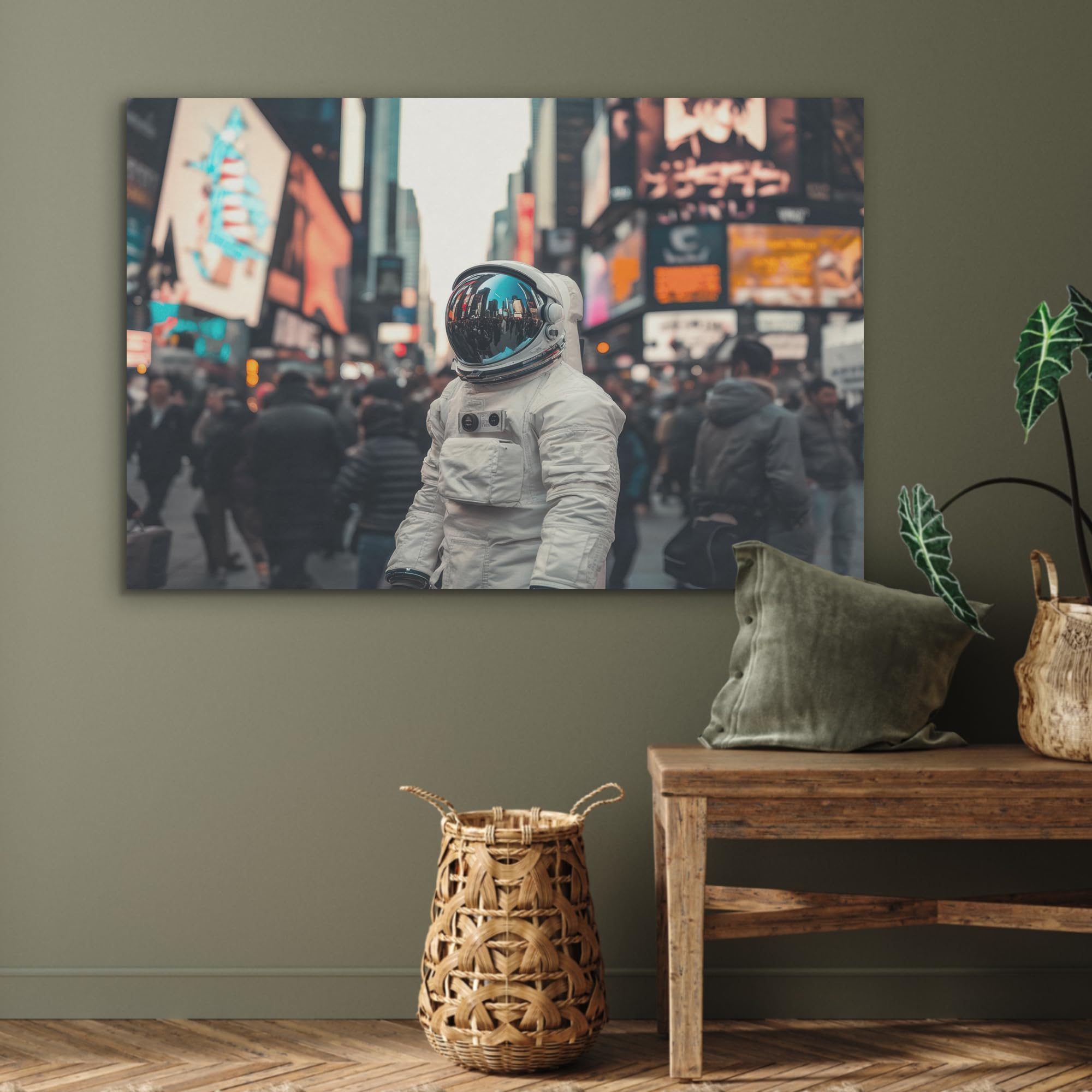 MuchoWow© Bild aus Filz Schlafzimmer Bilder Badezimmer Wand Deko Wohnzimmer | 100x70 cm - Modern Wanddeko Bilderwand Geschenk Stadt - Menschen - Astronaut - Weiß