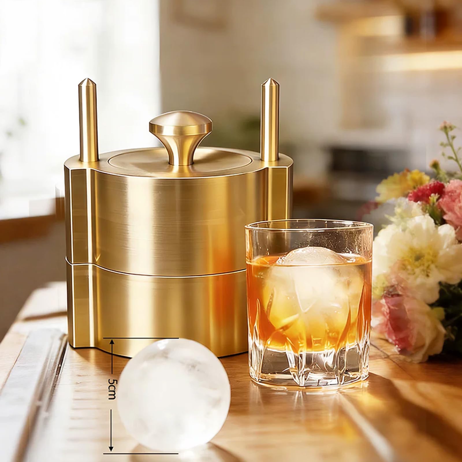 Kit para Hacer Bolas De Hielo, Moldes De Latón Resistentes para Enfriar Whisky Y Cócteles, Compresión Rápida, Ideal para Fiestas, Bares Y Celebraciones En Casa 6cm