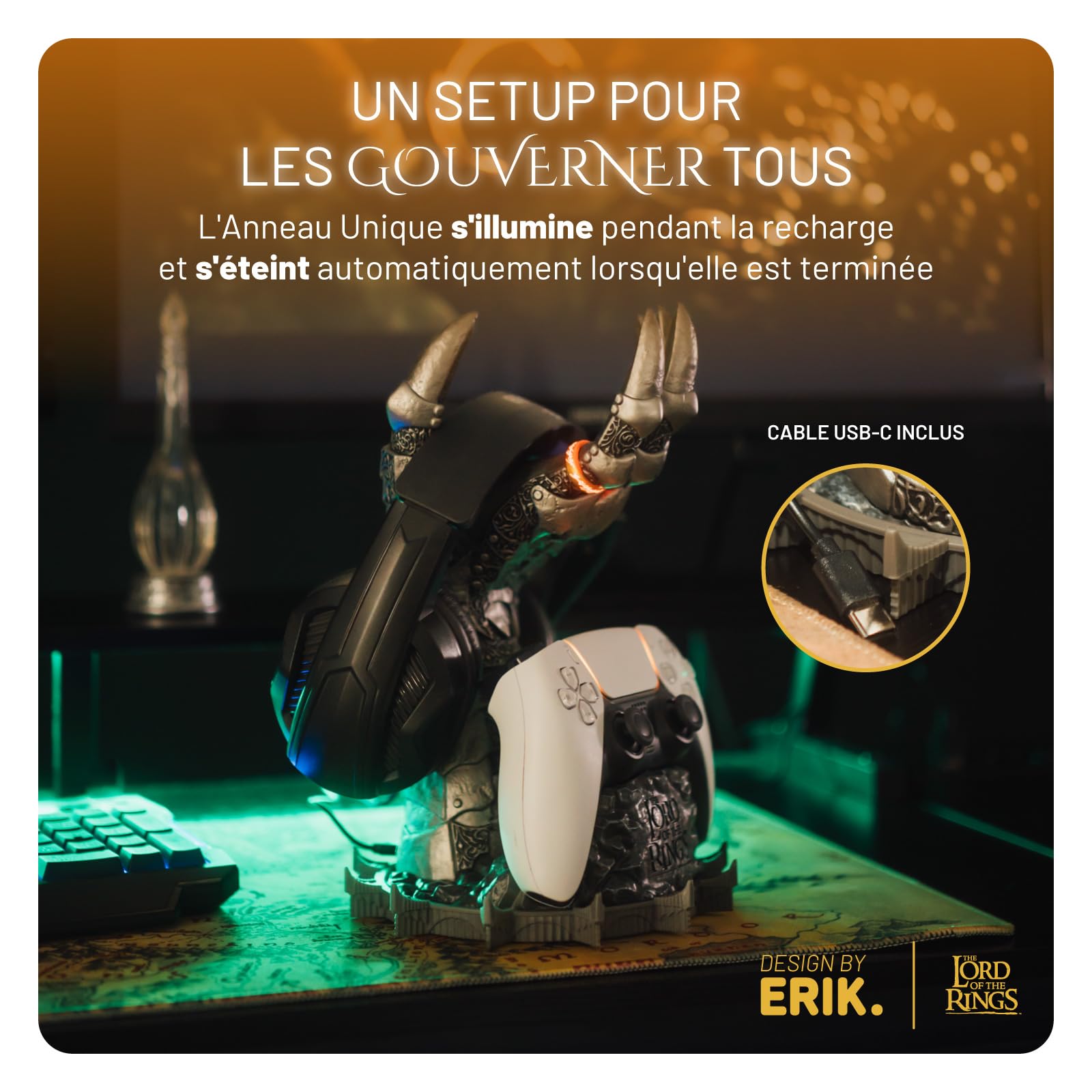 Grupo Erik | Chargeur Manette PS5 Dual Sense, Le Seigneur des Anneaux