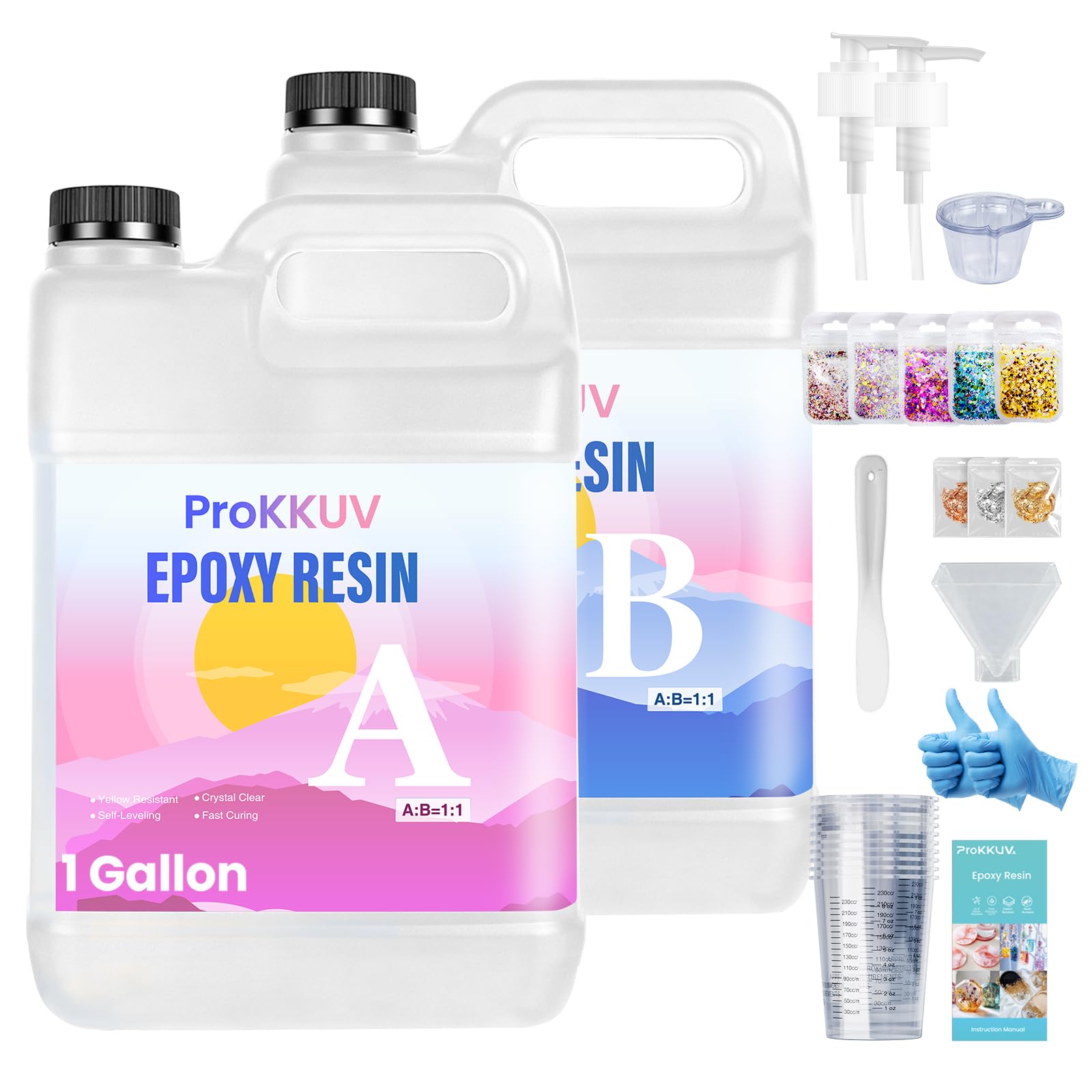 Epoxy Resin Kit 8L/256OZ, Crystal Clear Bubble Free & Self Leveling Epoxy Resin for DIY Art Jewelry Making, TableTop, Mould Coating, Easy Mix 1:1 Ratio