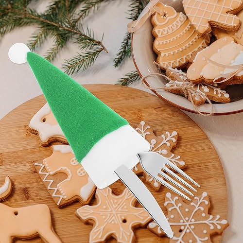 Miniatura 6 de Angoily 10 piezas de mini sombreros de Papá Noel de Navidad, soportes para cubiertos con bolsillos, tapas de botellas de vino, tapas de piruleta