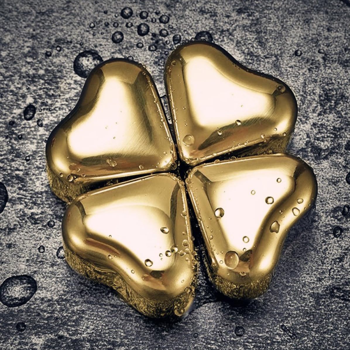 Herzförmige Eiswürfel aus 304 Edelstahl Wiederverwendbar Rostfrei und Korrosionsfrei 5 Stück in Gold für Whisky und Getränke