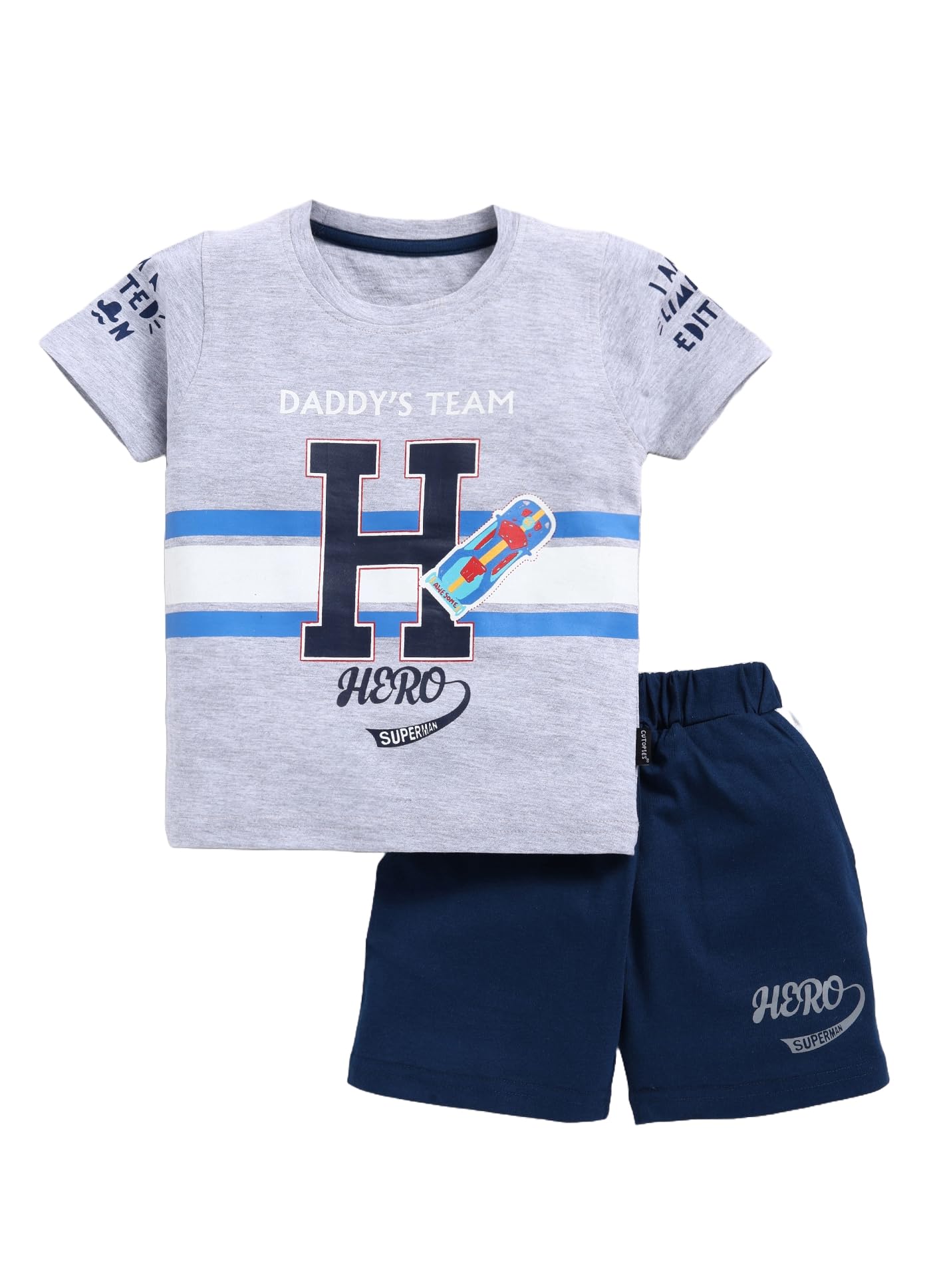 cutopies Boys Deep Melange 100% Pure Cotton Half Sleeves T-shirt and Shorts Set (Pack Of 1) Baby Boys' Clothing Sets-picture-32