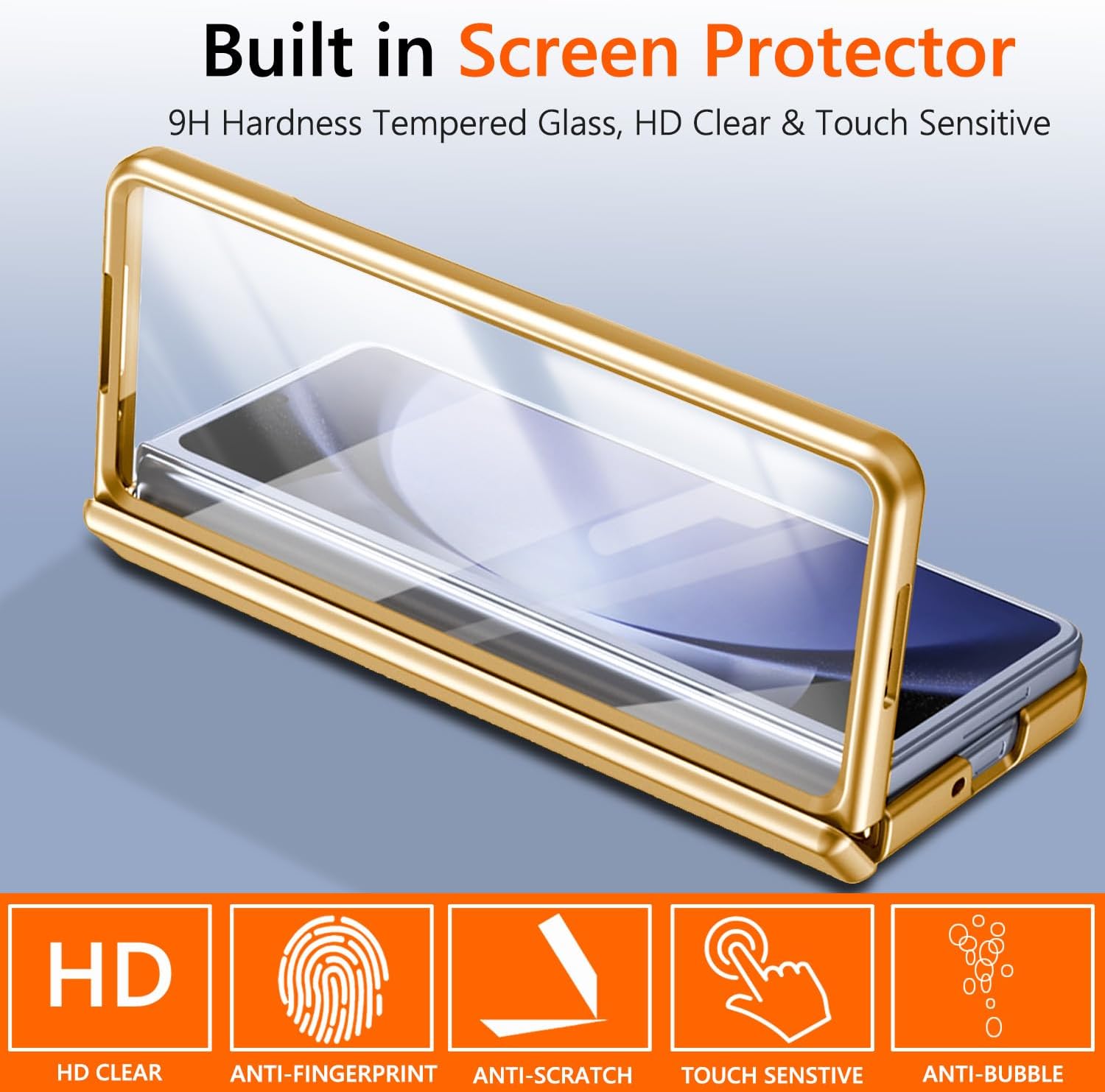 for Samsung Galaxy Z Fold 4 Case with S Pen Holder & Slim Stylus, Fold4 PU Leather Phone Case with Kickstand Built in Screen Protector Camera Protector Protective Cover for Z Fold 4 Gold+Black