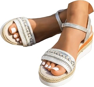 Espadrille Wedge Sandals for Women Braided Ankle Strap Open Toe Platform Sandals 2026 Comfortable Womens Casual Summer Dressy Walking Espadrilles Wedges Vacation Outdoor Beach Shoes