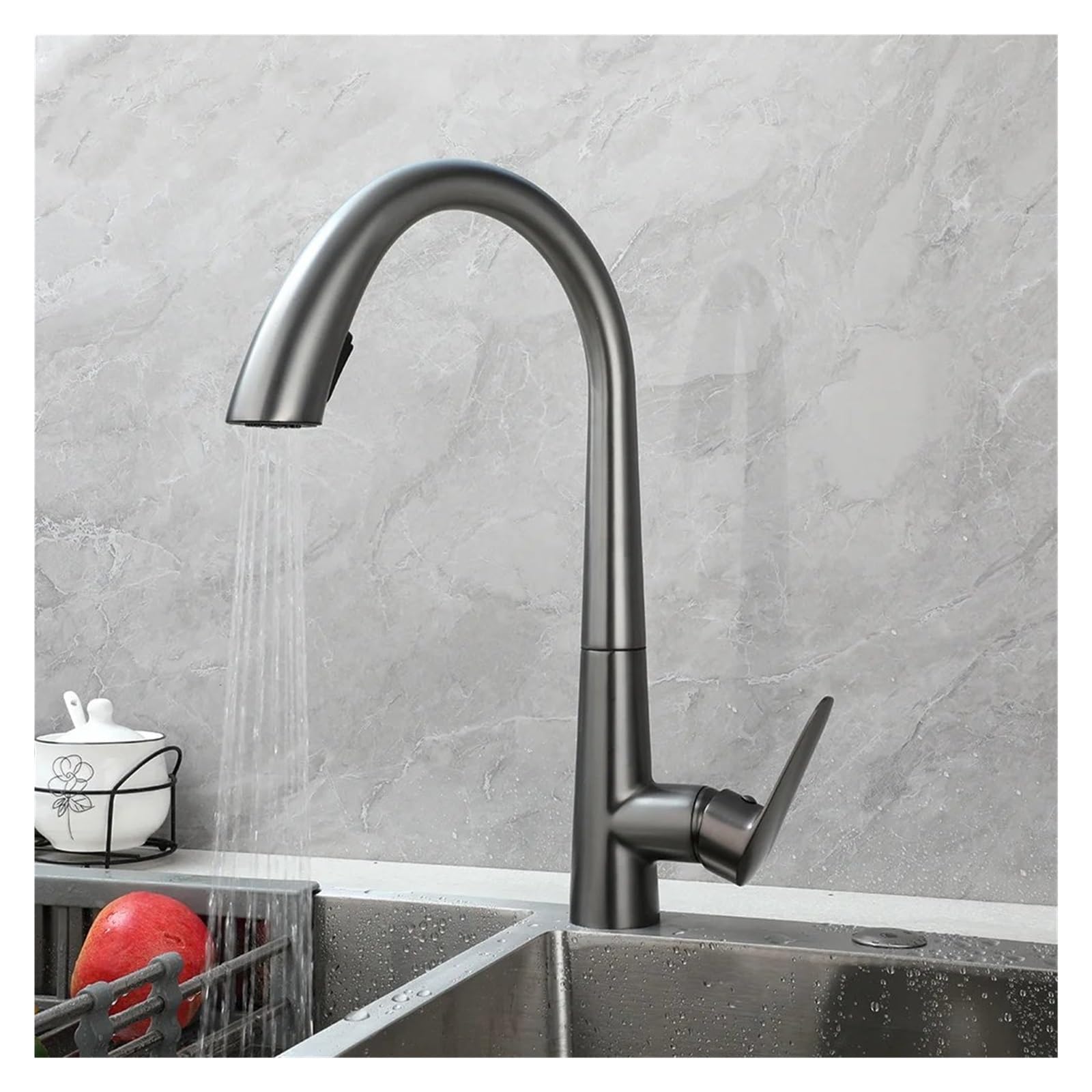 Douchette extractible 2 fonctions pour ce robinet de cuisine chromé poli