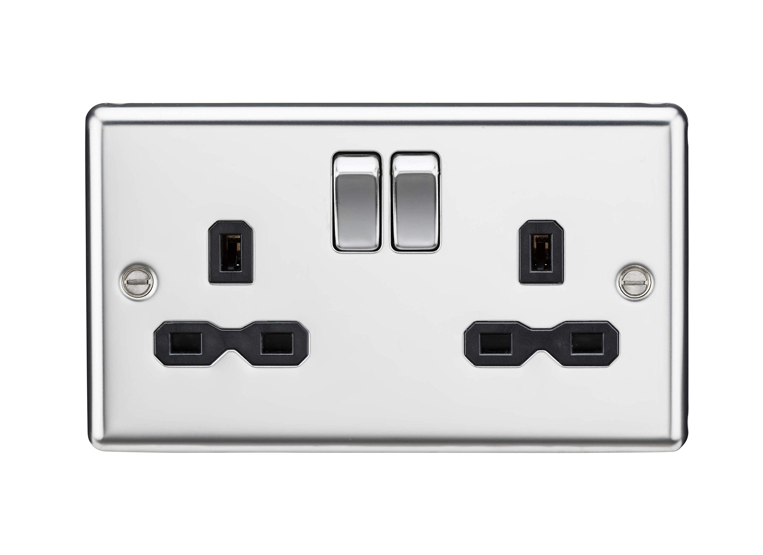 Knightsbridge Polished Chrome 13A Dp Switched Socket With Black Insert - Rounded Edge 2G