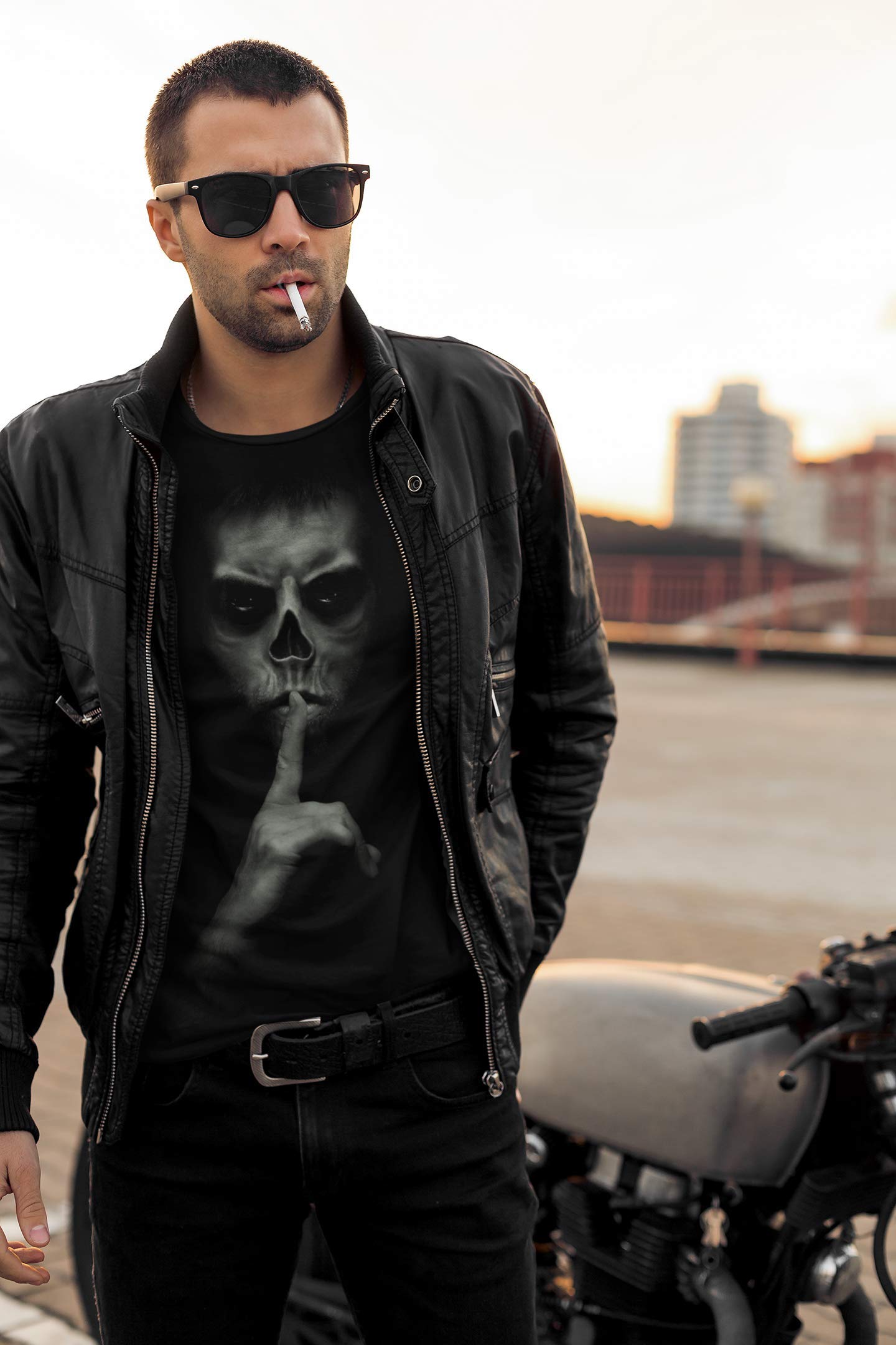 Camiseta: Shhh ! - Cráneo Skull Halloween T-Shirt - Biker Regalo Hombre-s y Mujer-es - Noche Brujas - Calavera - Horror - Gamer - Frankenstein - Fantasy - Apocalipsis - Zombi-e