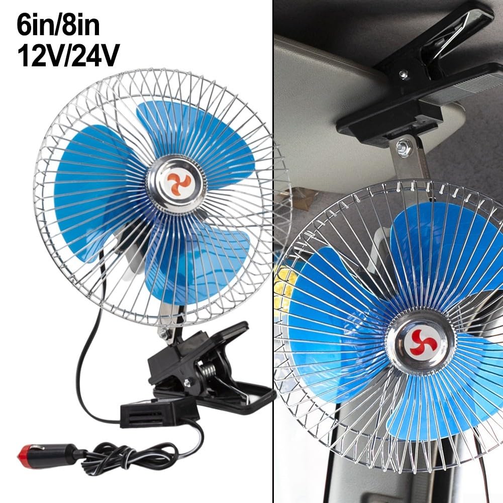 HpLive Ventilatore per auto 12 V/24 V, raffreddamento 2 vel., valvola girevole, copertura antivento in metallo, per camion, barche, SUV, camper (6 pol.)