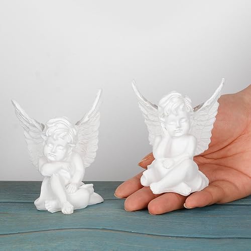 Miniatura 3 de Juego de 2 estatuas de ángeles de querubín, 4 pulgadas de alto, escultura para dormir para el hogar, sala de estar, decoración de oficina, memorial,