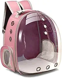 Kirk Mochila de Transporte Pet (Bolsa Astronauta) Visão Panorâmica, Ventilação 360°, Acrílico Transparente, para Cães e Gatos até 6kg, Alças Acolchoadas e Viagem Segura (Rosa)