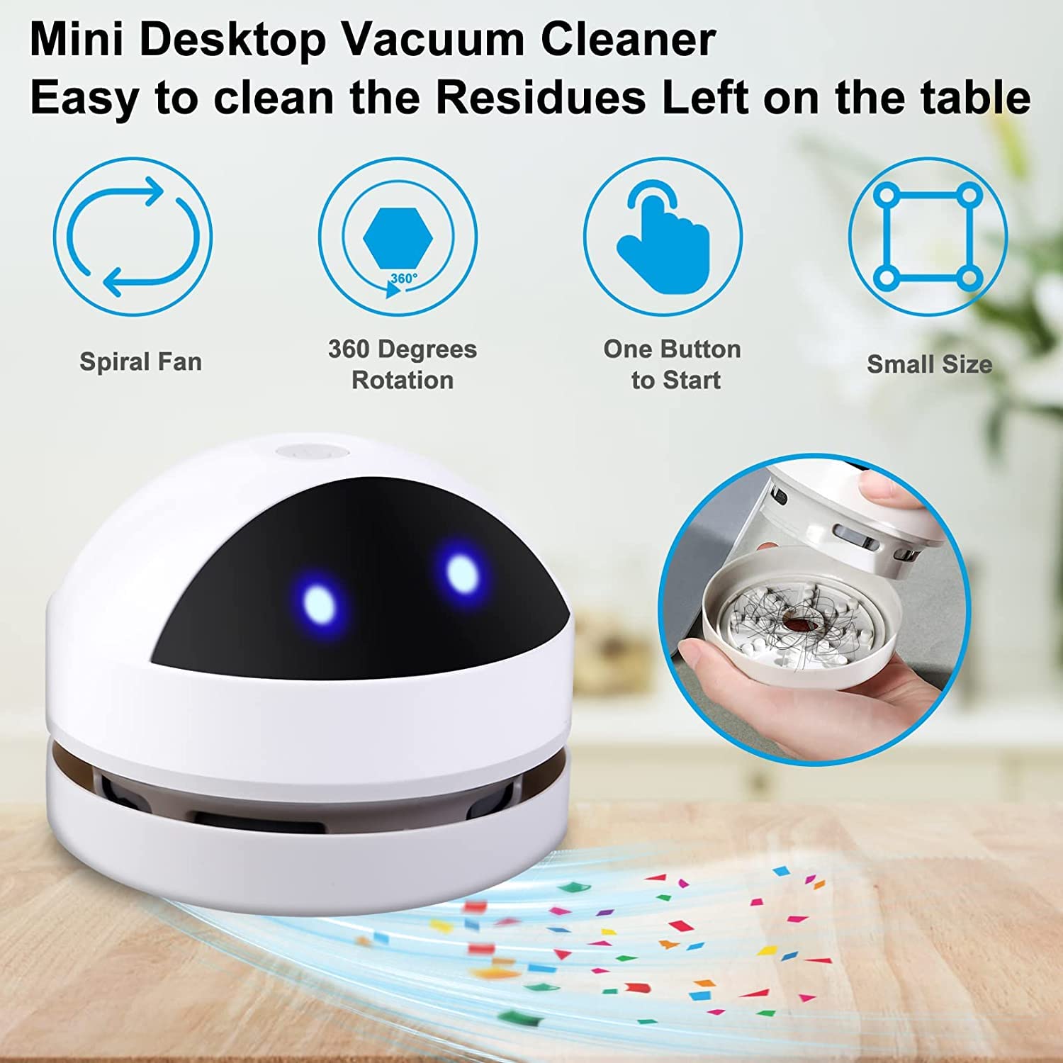 Molbory Aspirador portátil inalámbrico mini aspirador de mesa de alta potencia de succión limpiador de polvo con 120 minutos de tiempo de funcionamiento, recargable por USB para escritorio, escuela,