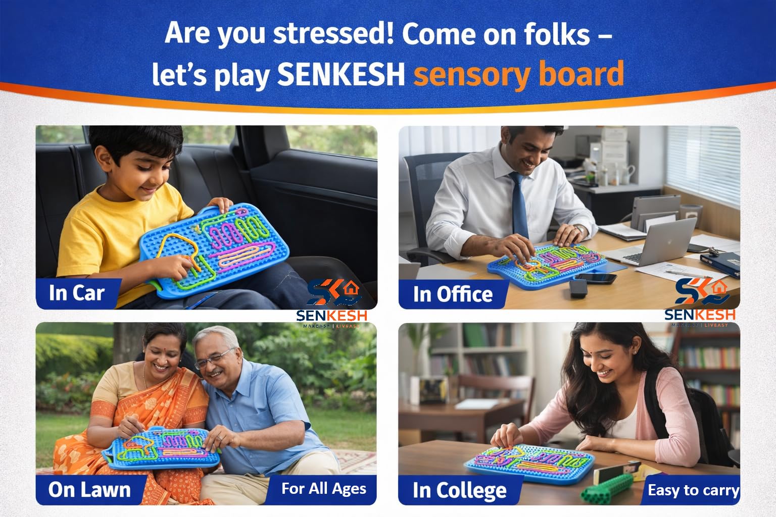SENKESH® Silicone Sensory Activity Board , Quiet Fidget & Creativity Board with 10 Colorful Strings, All 100% Silicone, Fine Motor Skill Toy with Free Activity Master Booklet, Ages 3+ (Pink) 4