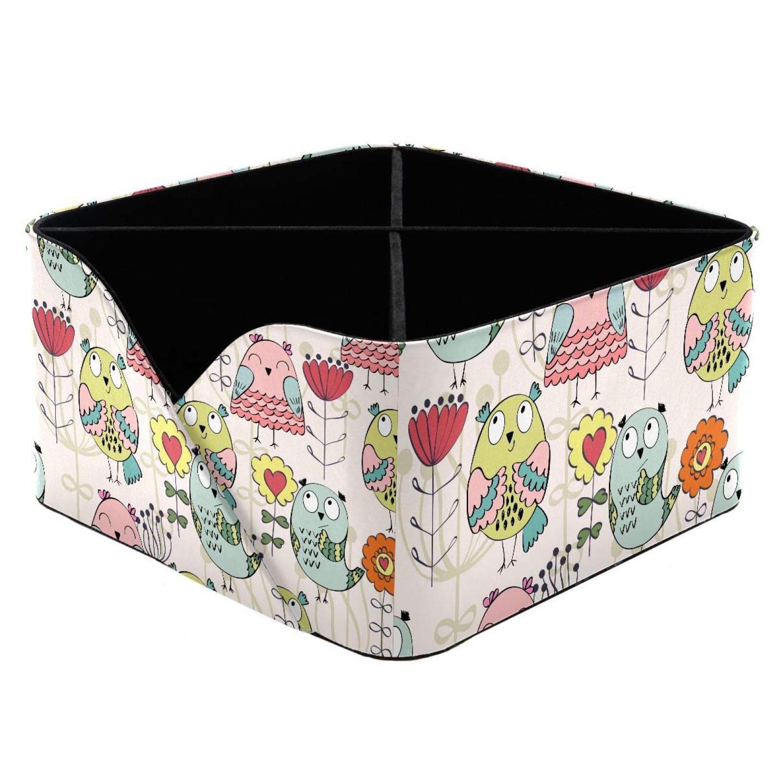 KengjuTesu Owls and Flowers Desktop Organizer Pen Holder, Rectangular Pencil Cup for Office, Study and Makeup Stations