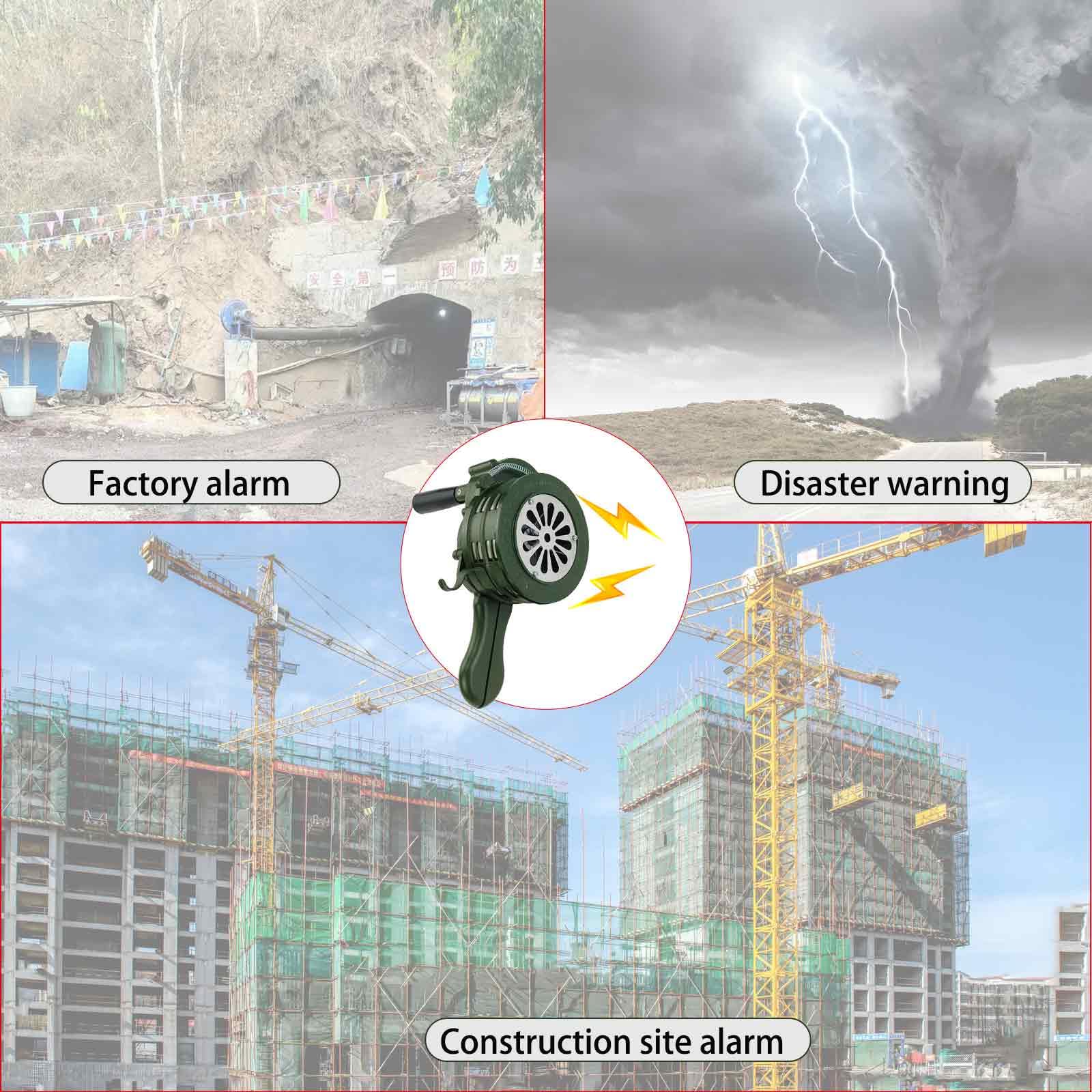 Sirena de mano Air Raid de aleación de aluminio de 110 dB, manivela de 110 dB, alarma de emergencia manual para supervivencia y seguridad