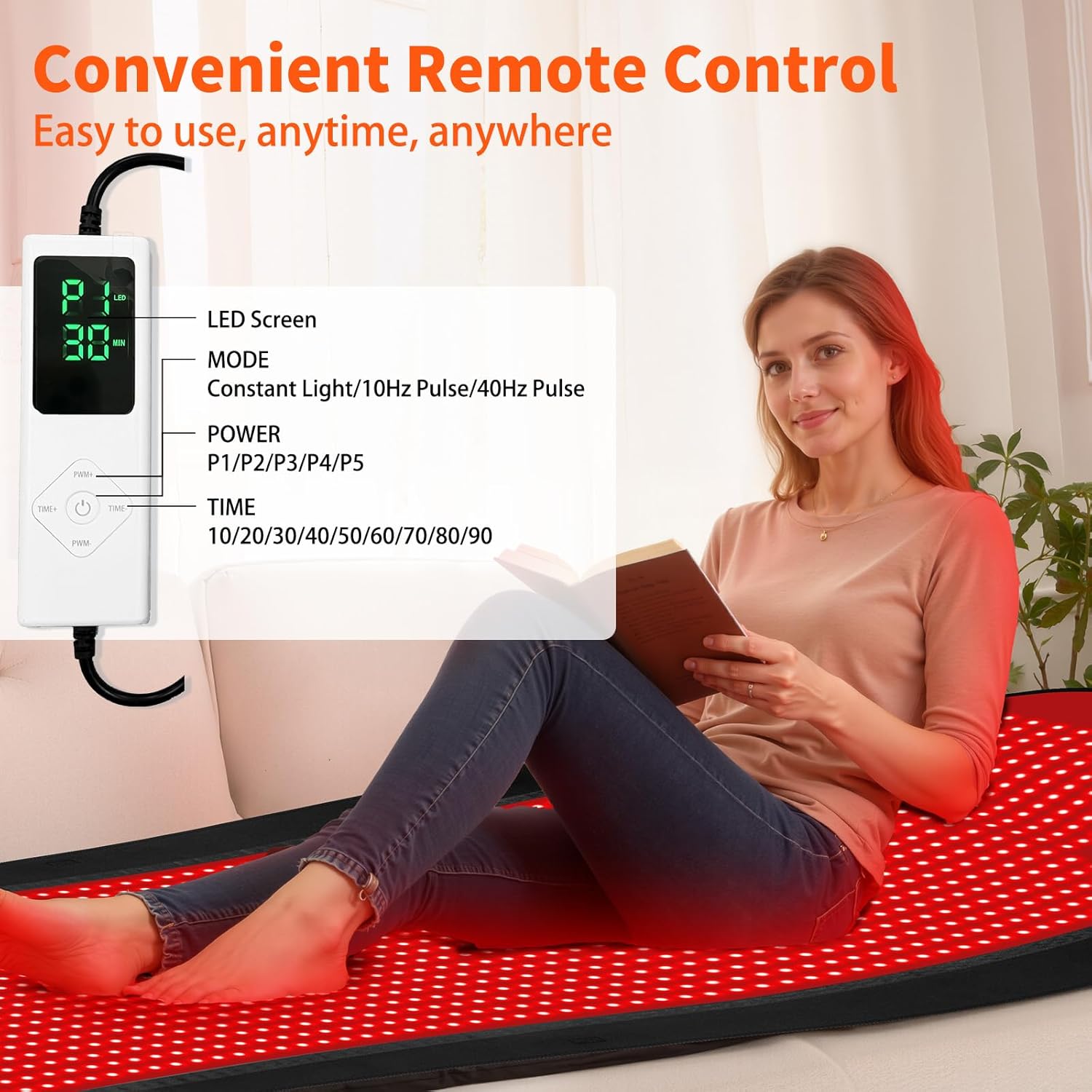 Largest 1444 LEDs Infrared Red Light Therapy Mat for Full Body, Upgraded Easy Cleaning Premium TPU Red Light Therapy Blanket, Dual Wavelength Infrared Blanket for Back Belly Knee Joint Muscle - Image 5