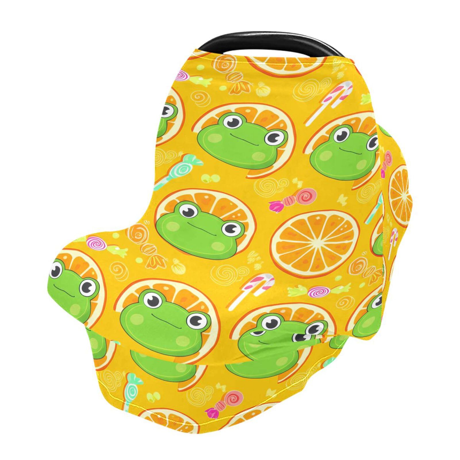Nesatuwa Baby Car Seat Cover Cute Cartoon Frog Breastfeeding Covers Stretchy Breathable Multi-Use Cover Carseat Canopy for Girls and Boys