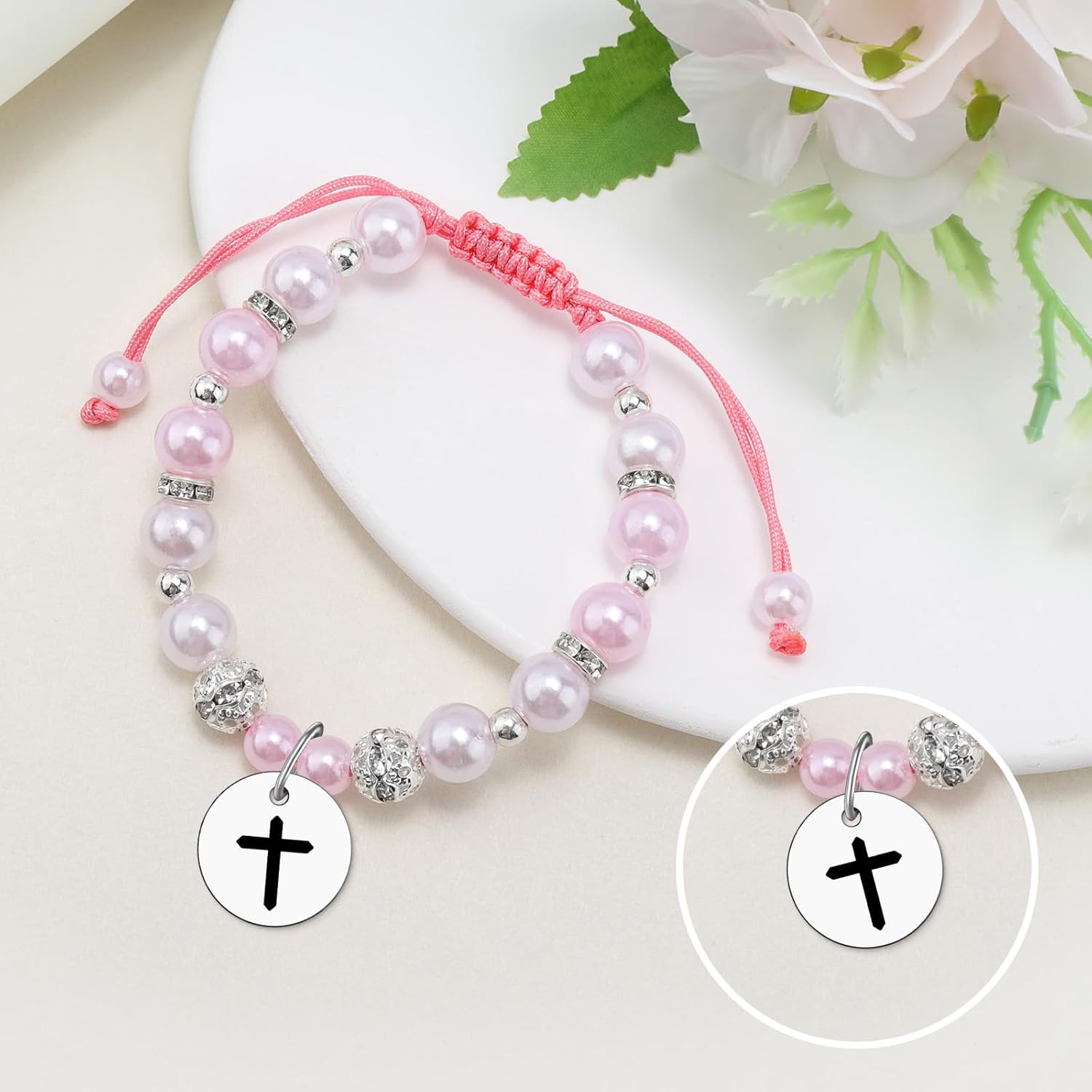 Goddaughter Gifts for Women Baptism Bead Bracelet for Her Goddaughter Godchild Beaded Bracelet Graduation First Communion Baptism Easter Confirmation Gifts for Daughter Sister Niece Stretch Jewelry - Image 2