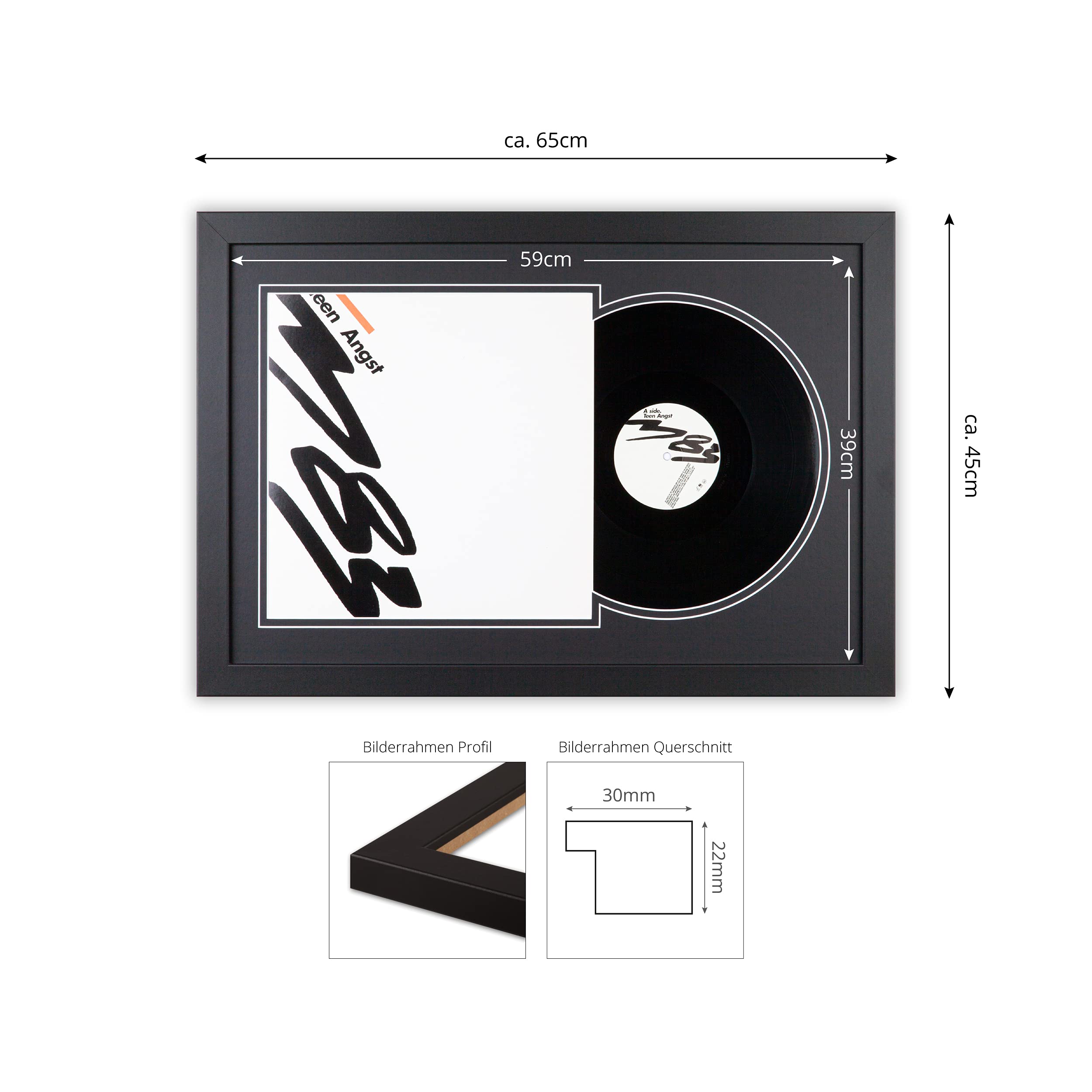 SOOBSOO Schallplatten Rahmen - Schwarz-1 - LP-Cover und Vinyl Bilderrahmen mit Doppel-Passepartout für 1er-, 2er und 3er LPs