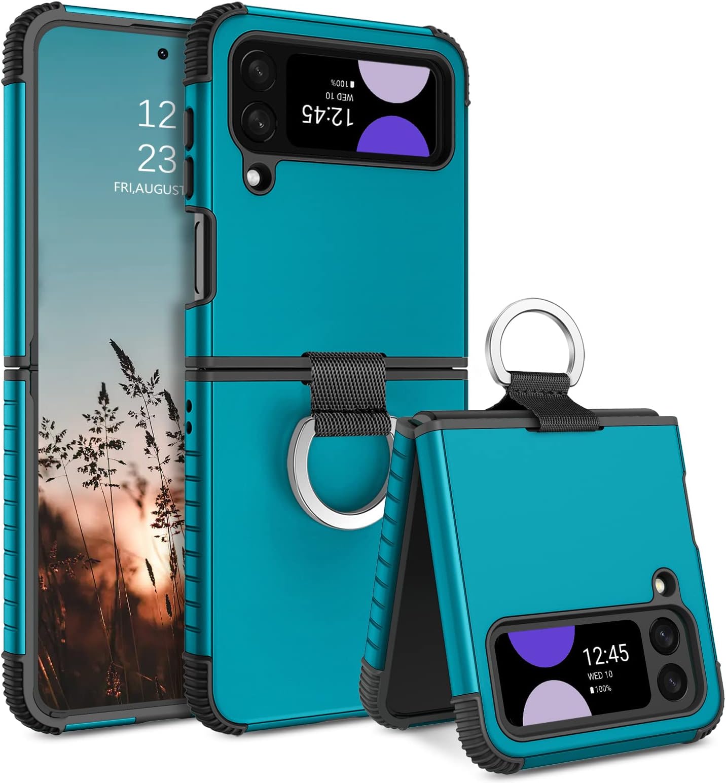 GUAGUACompatible with Samsung Galaxy Z Flip 3 Case 5G 6.7 Inch Hybrid 2 in 1 Hard PC Soft TPU Heavy Duty Rugged Shockproof Full-Body Protective Phone Cover for Samsung Z Flip3, Deep Blue/Black
