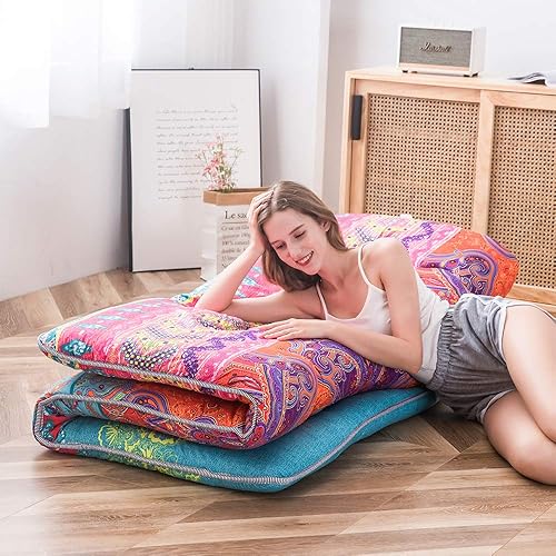 Miniatura 5 de Colchón de piso retro bohemio futón japones floral tradicional colchoneta tatami enrollable colchón plegable y portátil de camping tumbona para