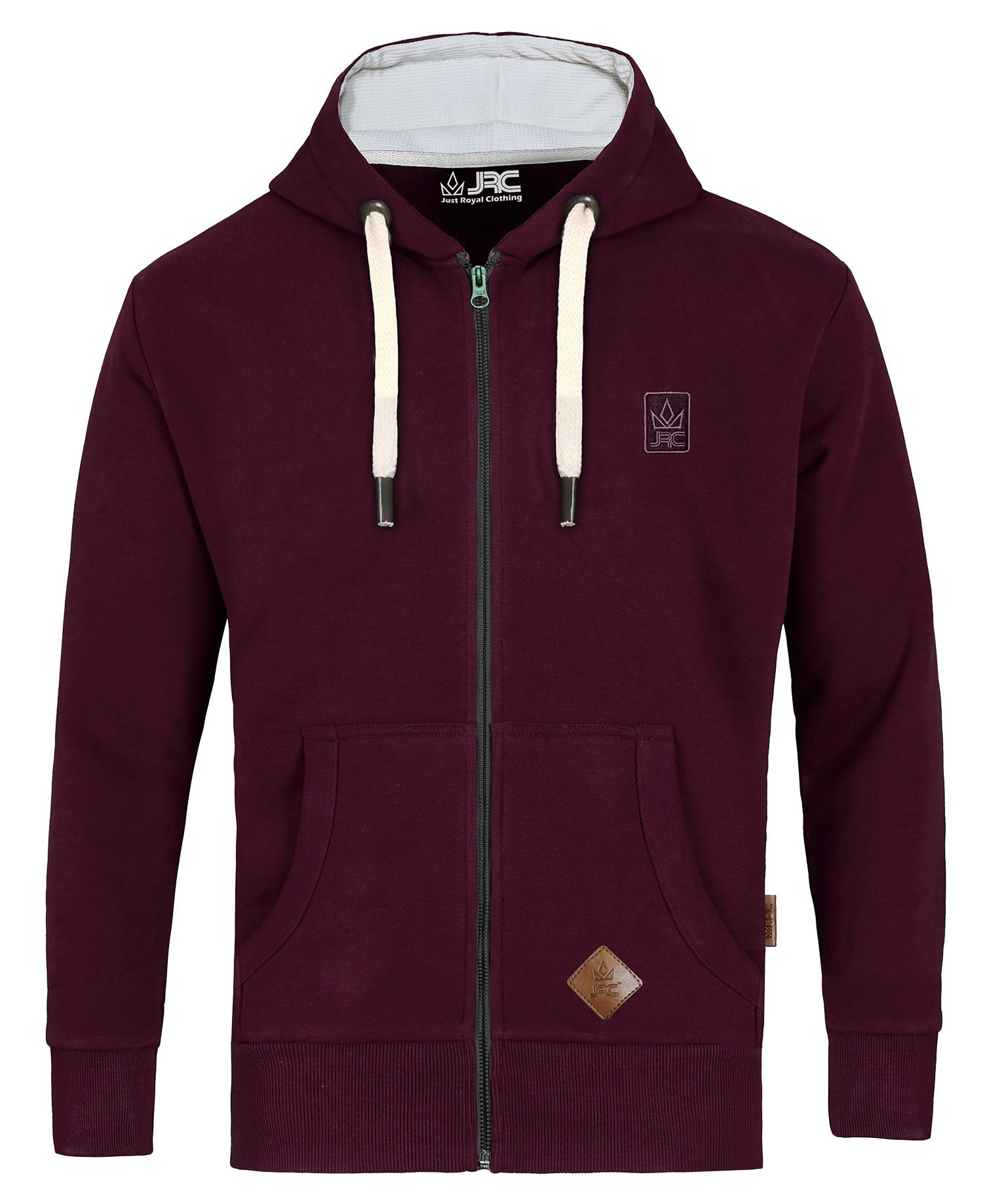 Jrc Just Royal Clothing Men's Maroon Zipped Fleece Hoodies With Thermal Hood Inner, Casual Zip Up Hooded Sweatshirt Tops With Pockets (, L)