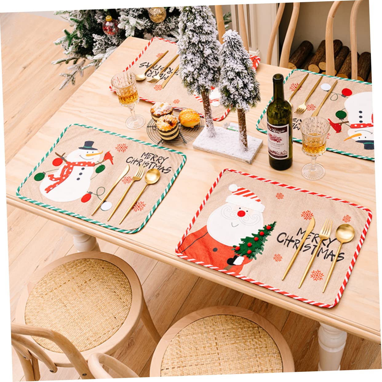 4 Piezas Decoración navideña manteles de Navidad manteles de Rayas Christmas Tablecloth Christmas Table Runner Posavasos navideños cojín de Copa de Fiesta Mantel de Rayas Tela Rojo TOPBATHY