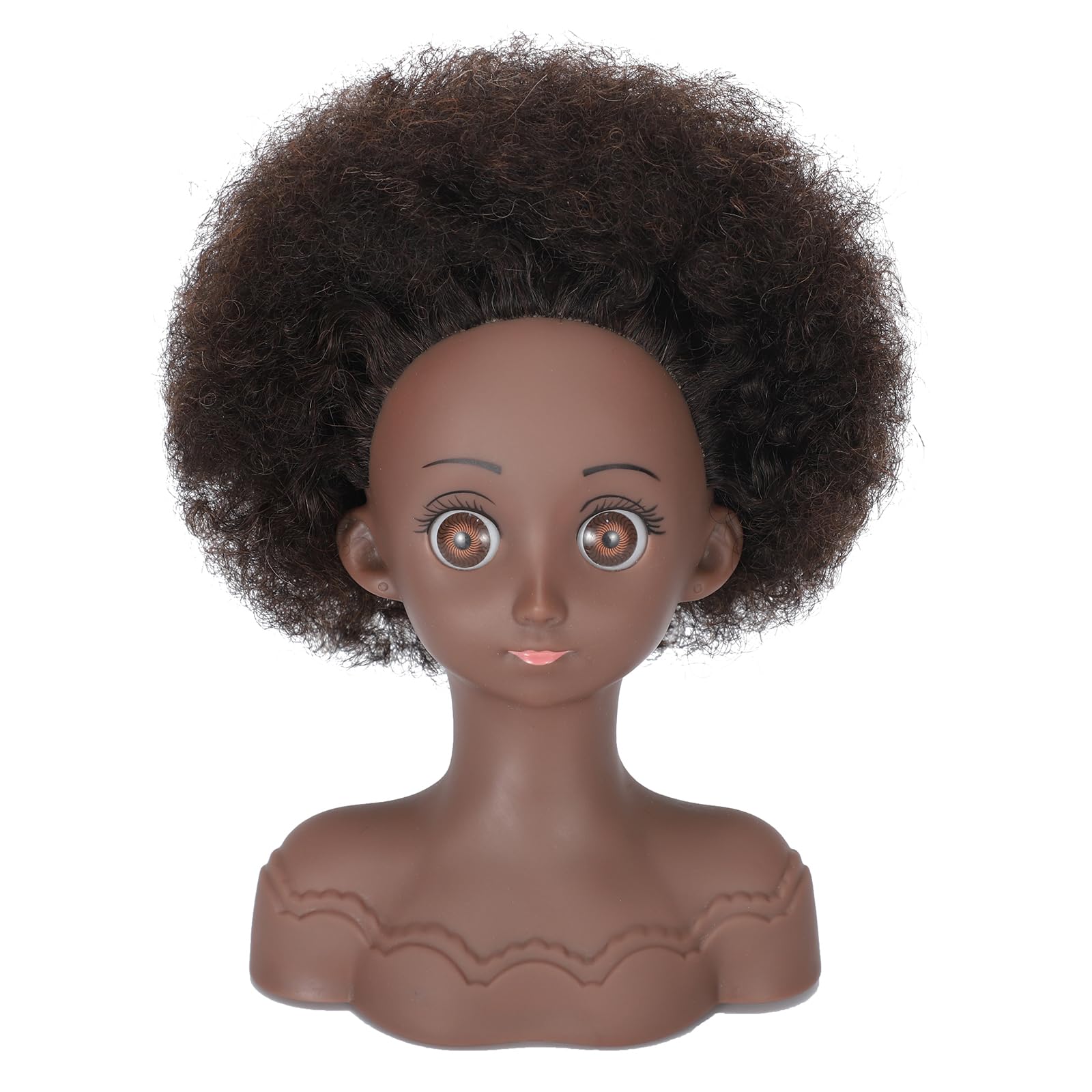 Tête de mannequin afro professionnelle avec cheveux synthétiques raides - Mini tête de mannequin pour pratiquer le tressage (marron bouclé)