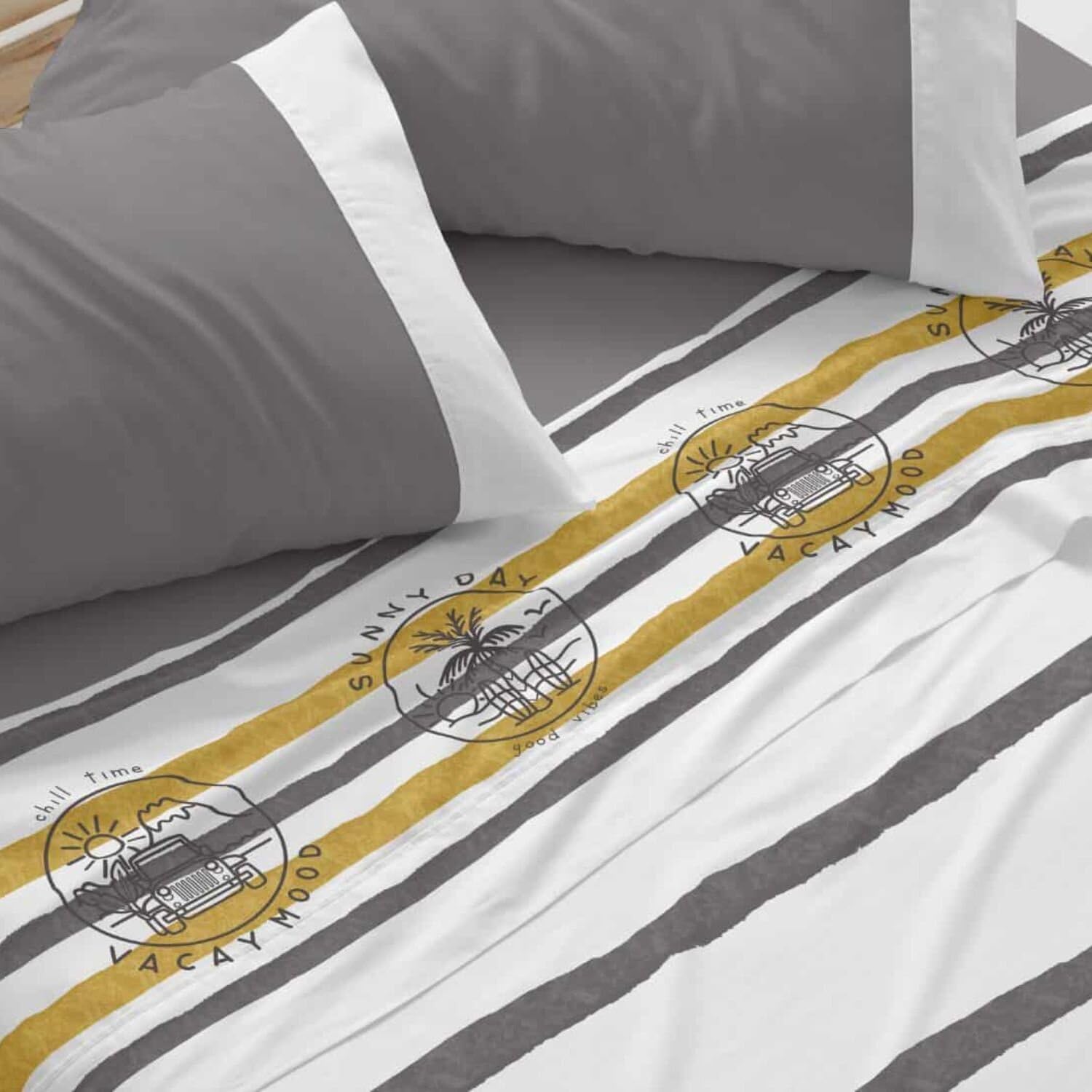 Burrito Blanco Juego de Sábanas 50% Algodón 50% Poliéster Cama 150-160 Gris
