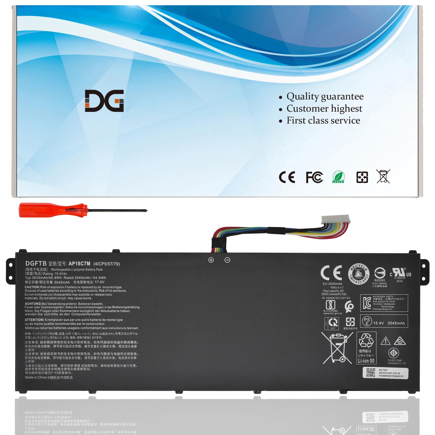 AP18C7M Laptop Battery for ACER SP513-54N Swift 3 SF313-52 SF313-53 SF316-51 Swift 5 SF514-54G ConceptD 3 CN315-72 Spin 5 SP513-54N Series 4ICP5/57/79 (15.4V 55.9Wh/3634mAh)