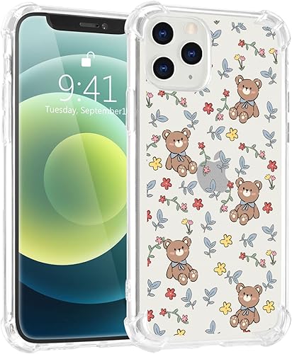 Miniatura 10 de Funda para teléfono compatible con iPhone 13 Pro, funda transparente con diseño de animales de dibujos animados para niñas y mujeres, lindo oso