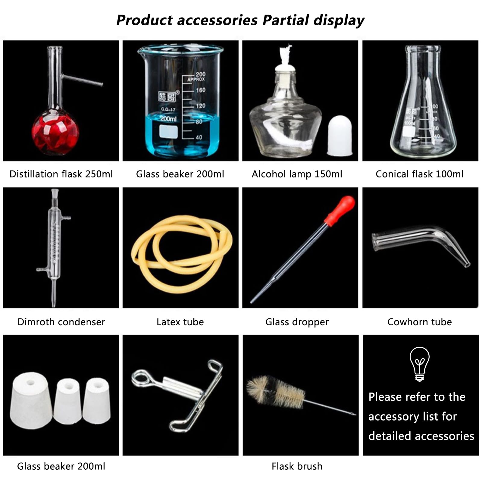 Kit de Equipo de destilación 250 ml, destilador para Hacer su Propio Aceite Esencial, Equipo de destilación de Aceite Esencial Kit de cristalería de Laboratorio, purificador de destilador