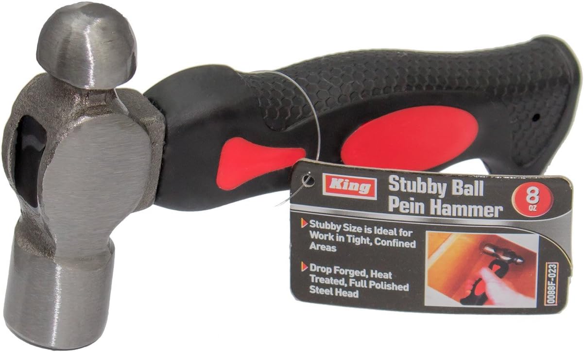 KING 8 oz Stubby Ball Pein Hammer w/Fiberglass Handle 00880 Portable Mini Small Peening Hand