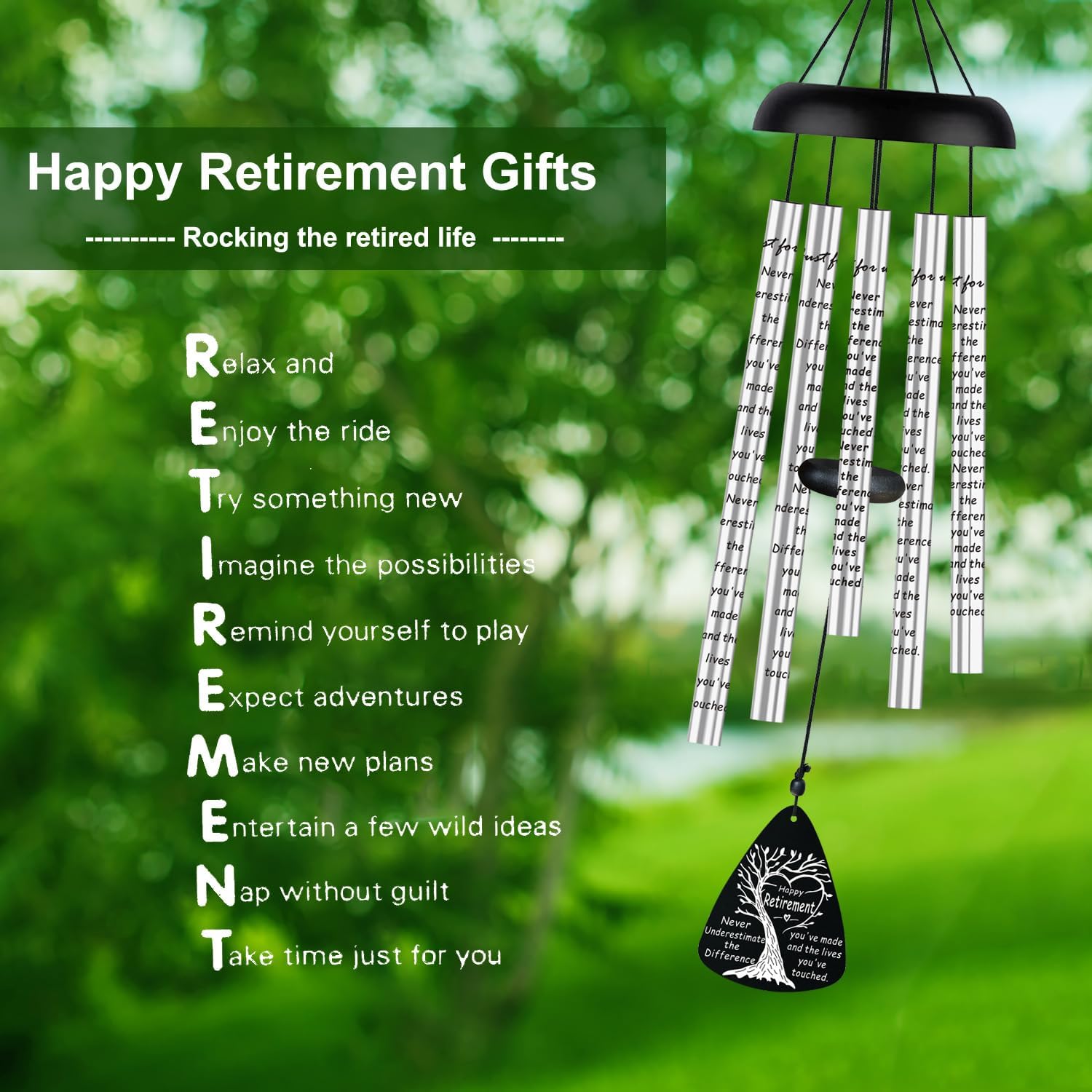 Retirement Wind Chimes Gift for Woman Men Teacher - Cool Funny 2025 Happy Retirement Windchimes Gifts for Women Nurse Coworker Tree of Life Design with Card - Image 2