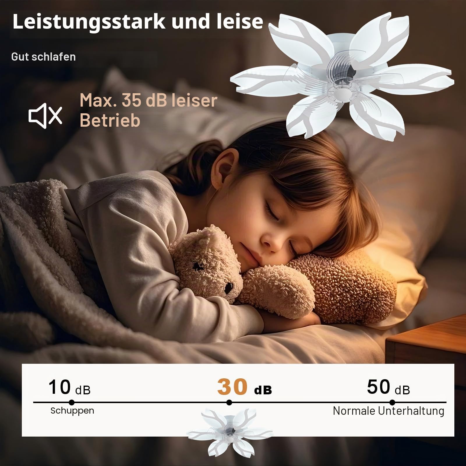 64W Blume Deckenventilator Mit Beleuchtung Und App, Dimmbar LED Deckenlampe Mit Ventilator Für Schlafzimmer Und Wohnzimmer, 6 Gang, Reversibel, Leise Lampe Ventilator, Weiß