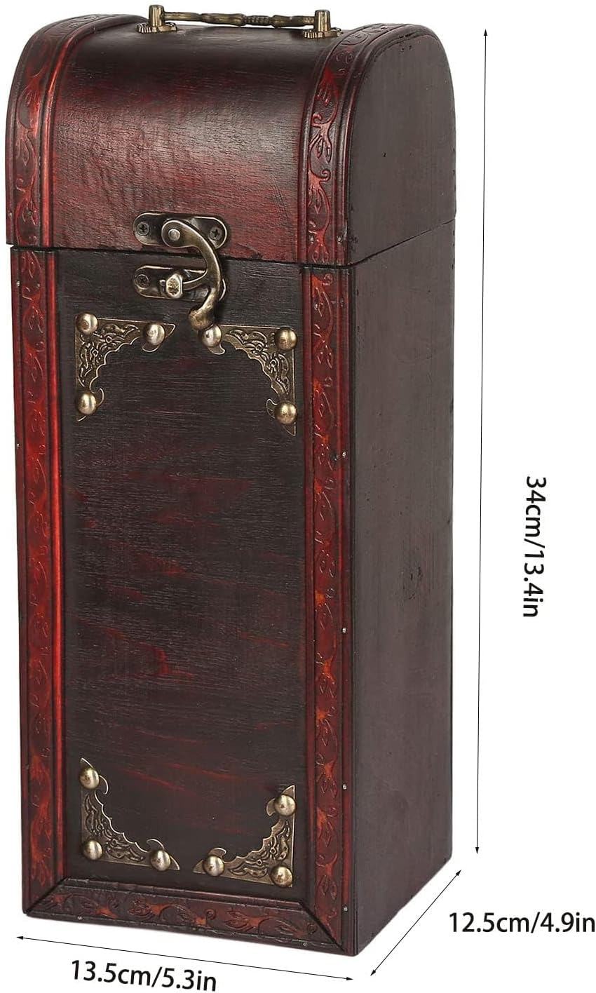 Wooden Wine Bottle Box, Vintage Retro Wooden Vintage Wine Bottle Storage Box Decorative Carrying Storage Case 13.5 * 12.5 * 34CM