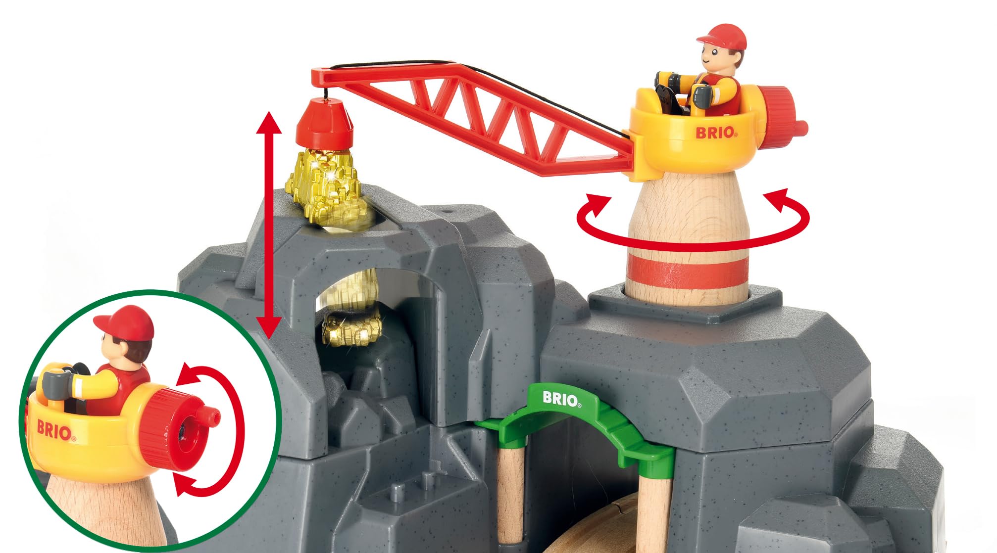 BRIO World 33889 Große Goldmine mit Sound-Tunnel - Zubehör Holzeisenbahn - Kleinkinderspielzeug empfohlen für Kinder ab 3 Jahren | Kran und Tunnel Set, kompatibel mit BRIO World Sets, fördert fantasievolles Spielen, langlebiges Holzdesign, ab 3 Jahren