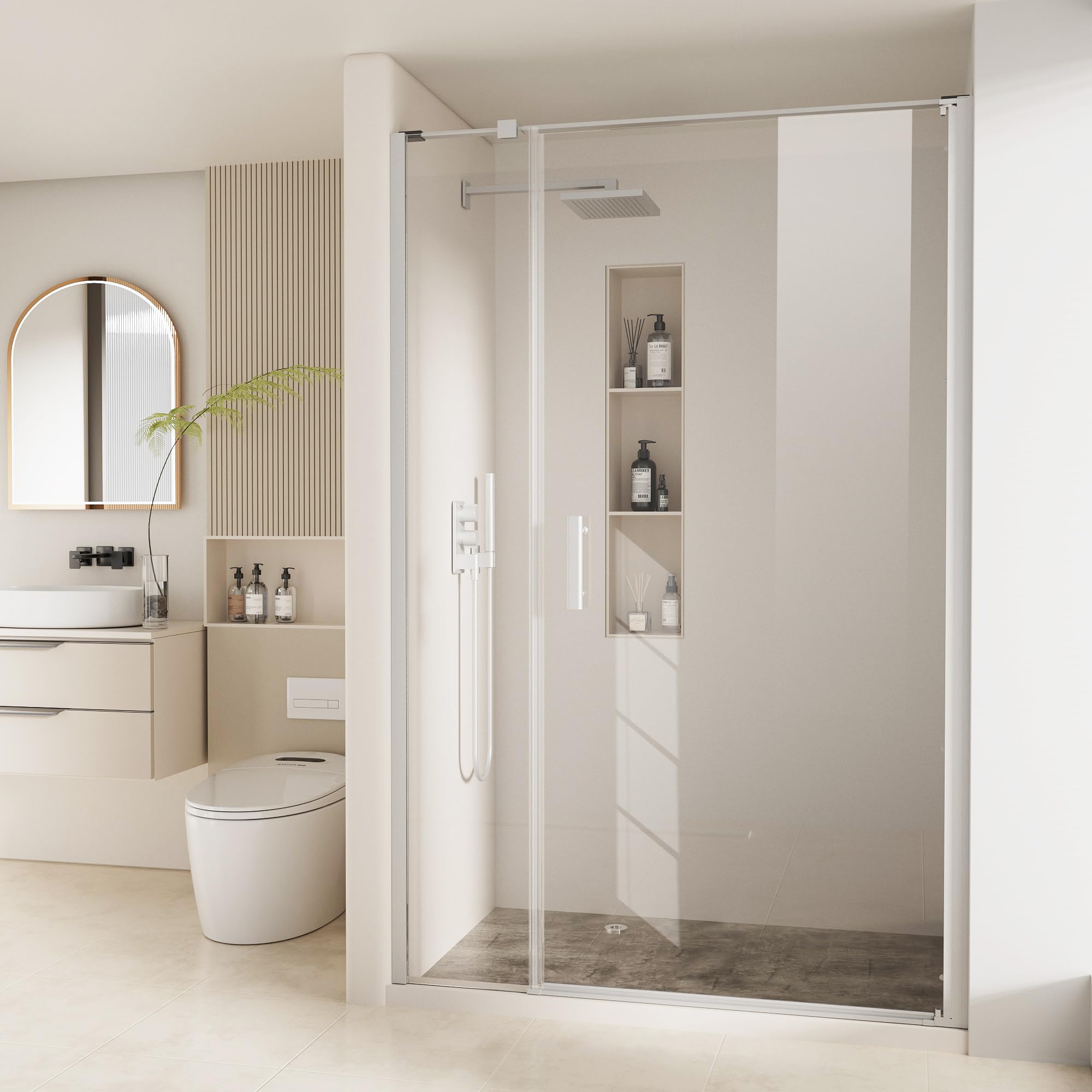 Bathbliss Framed Pivot Shower Door, Glass Shower Door in Chrome, 46.5" to 48" W x 72" H, 5/16" Tempered Glass, Reversible Installation, Easy Setup