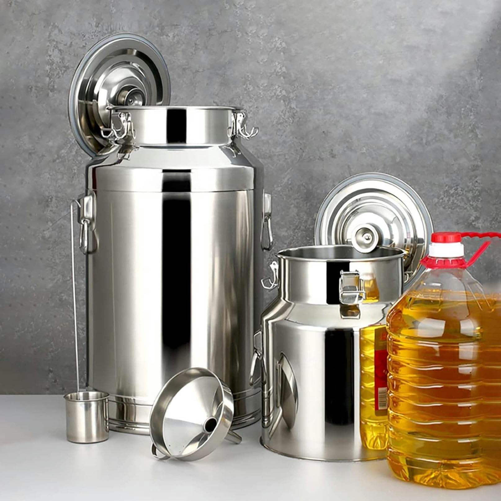 Lattiera in acciaio inox con maniglia per il trasporto e coperchio sigillato, contenitore per liquidi resistente per uso intensivo