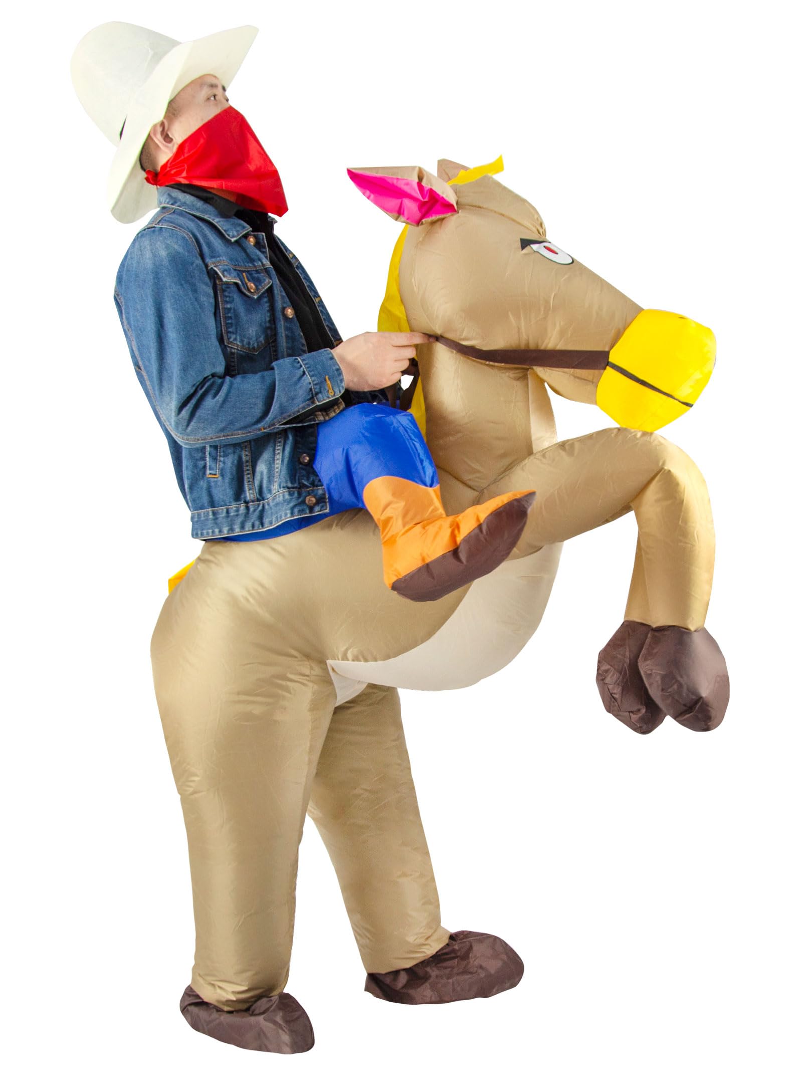 JYZCOS Inflatable Cowboy Costume Adult Western Horse Rider Fancy Dress for Men Women Halloween Party Suit