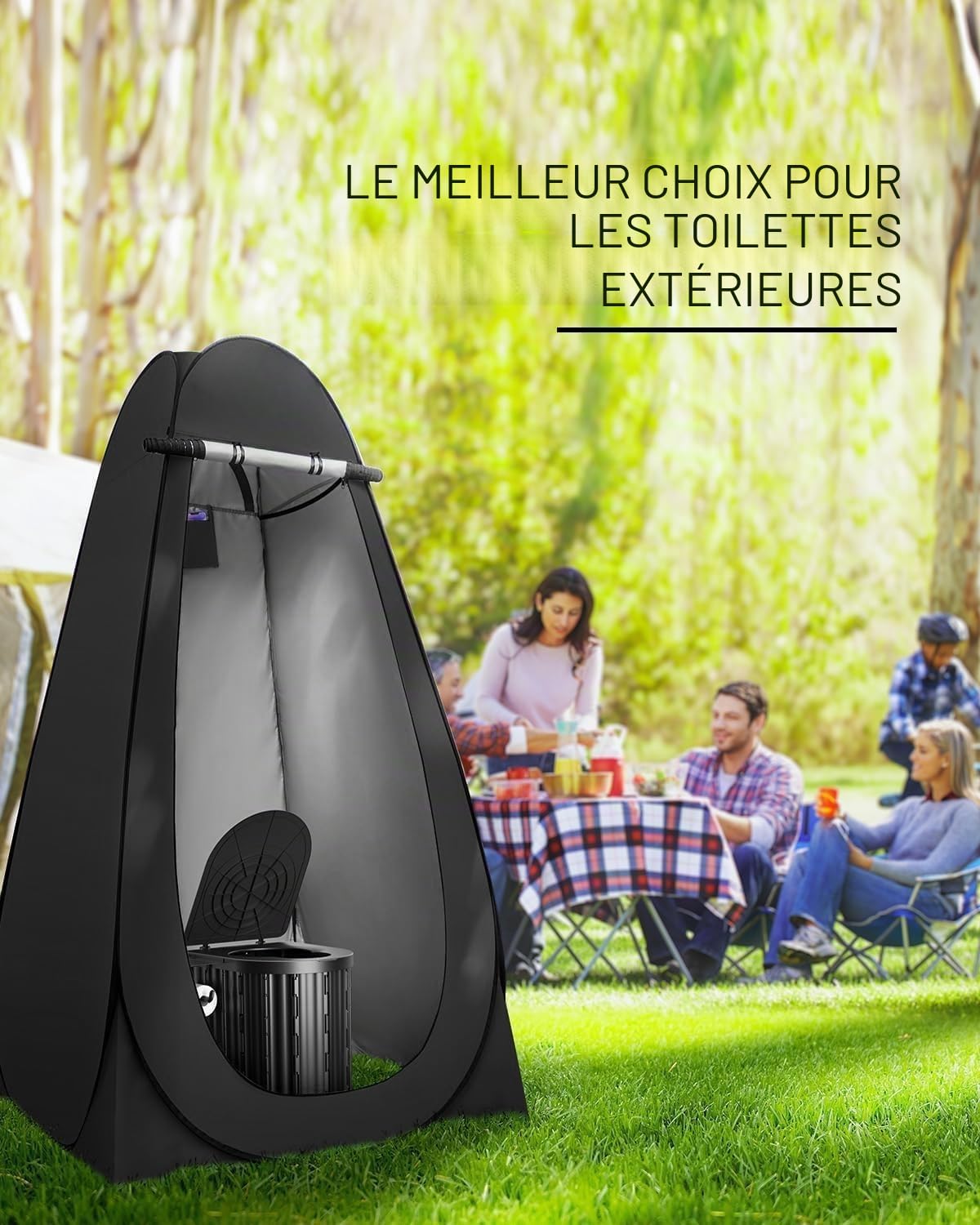 Toilettes de camping avec tente d'intimité pop-up et gel liquide déchets, toilettes portables pour camping avec grande tente, pot ergonomique offrant un confort amélioré, convient à tous les âges