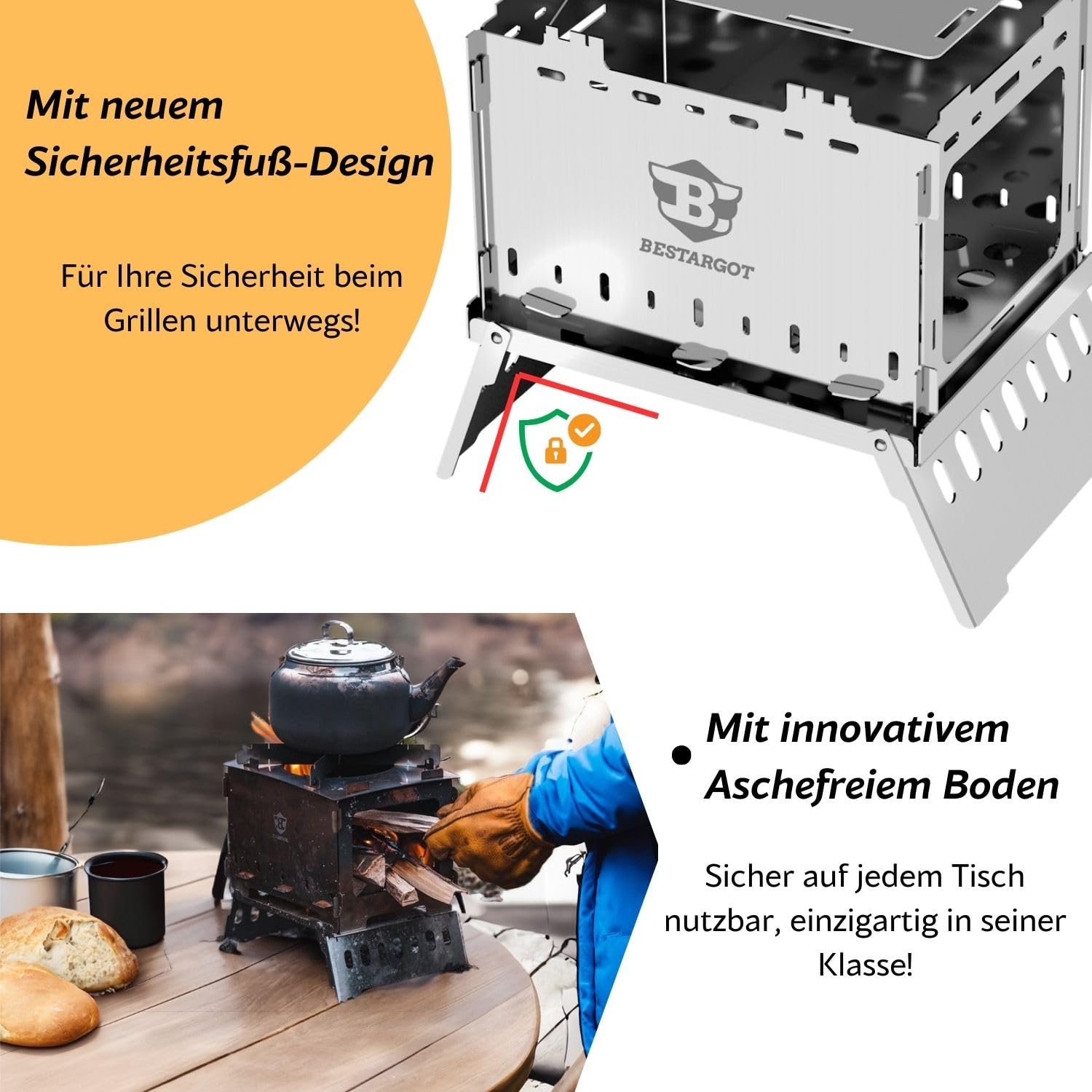 Bestargot Hobo Kocher Camping Holzofen mit Brennerrohr und Feuerfeste Tasche, Tragbarer Campinggrill, Steckbarer Campingkocher für Grillen und Kochen, Outdoor Kocher für Camping Balkon Garten